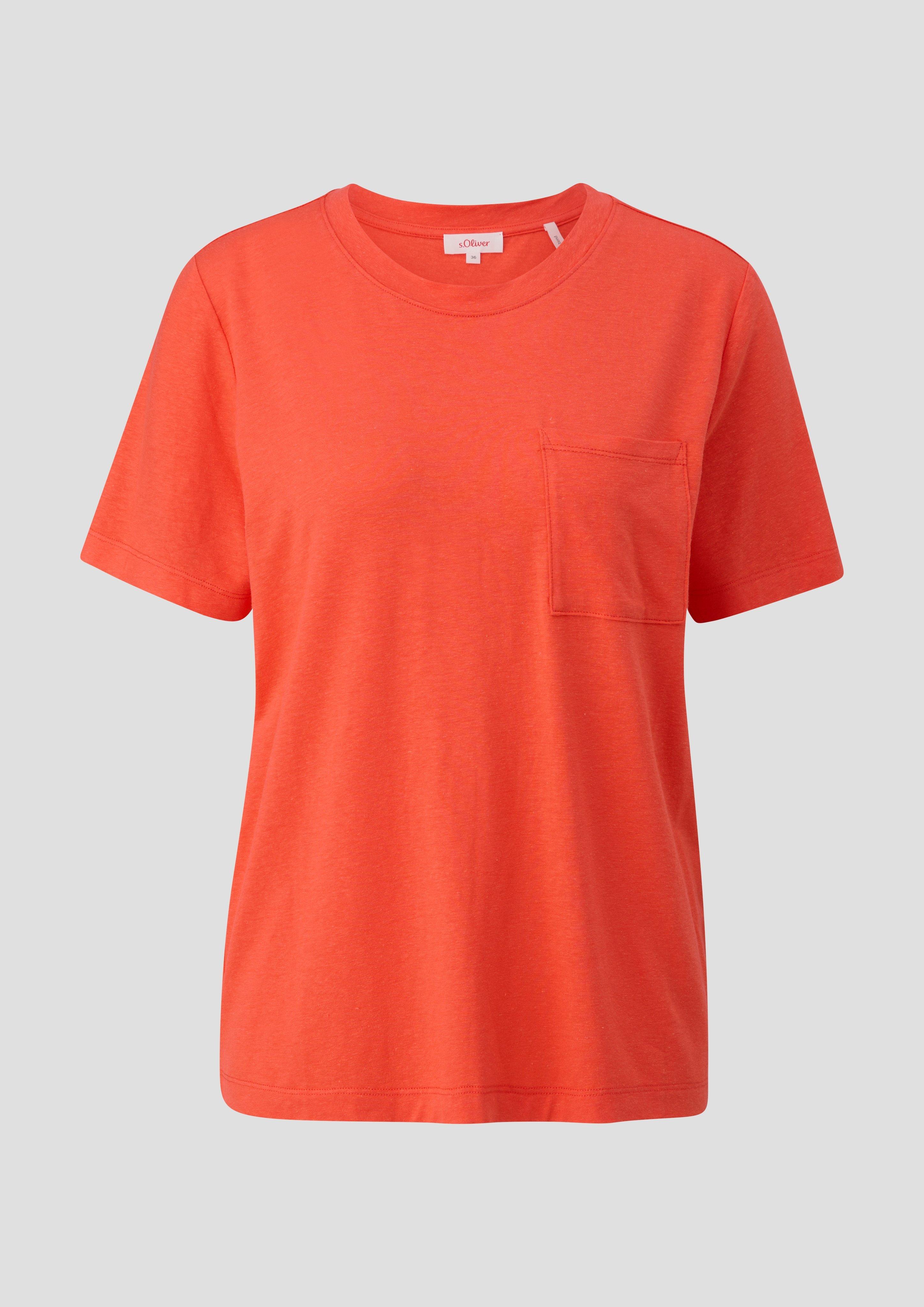 s.Oliver - T-Shirt mit Brusttasche, Damen, Orange