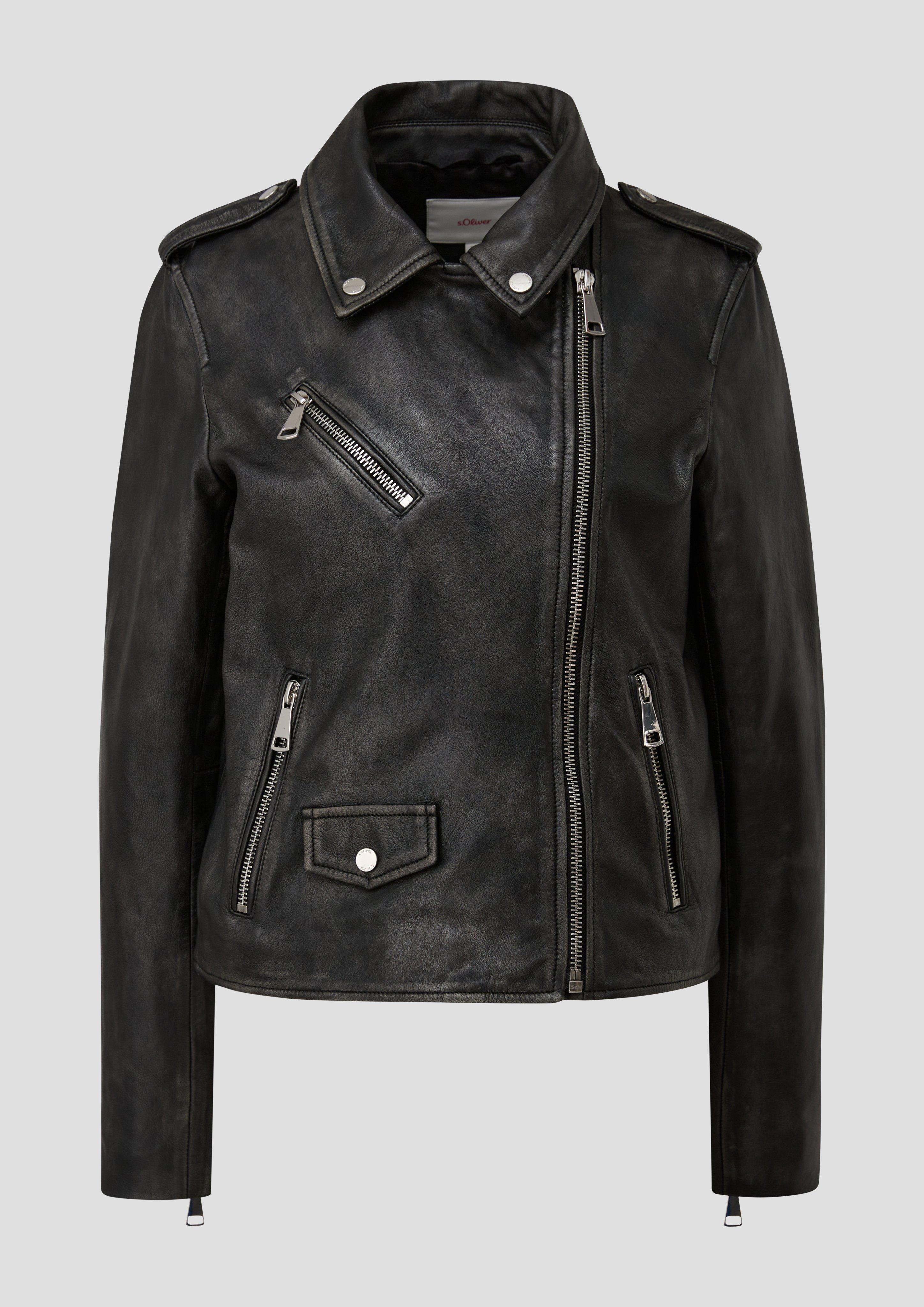 s.Oliver - Bikerjacke aus Echtleder, Damen, schwarz