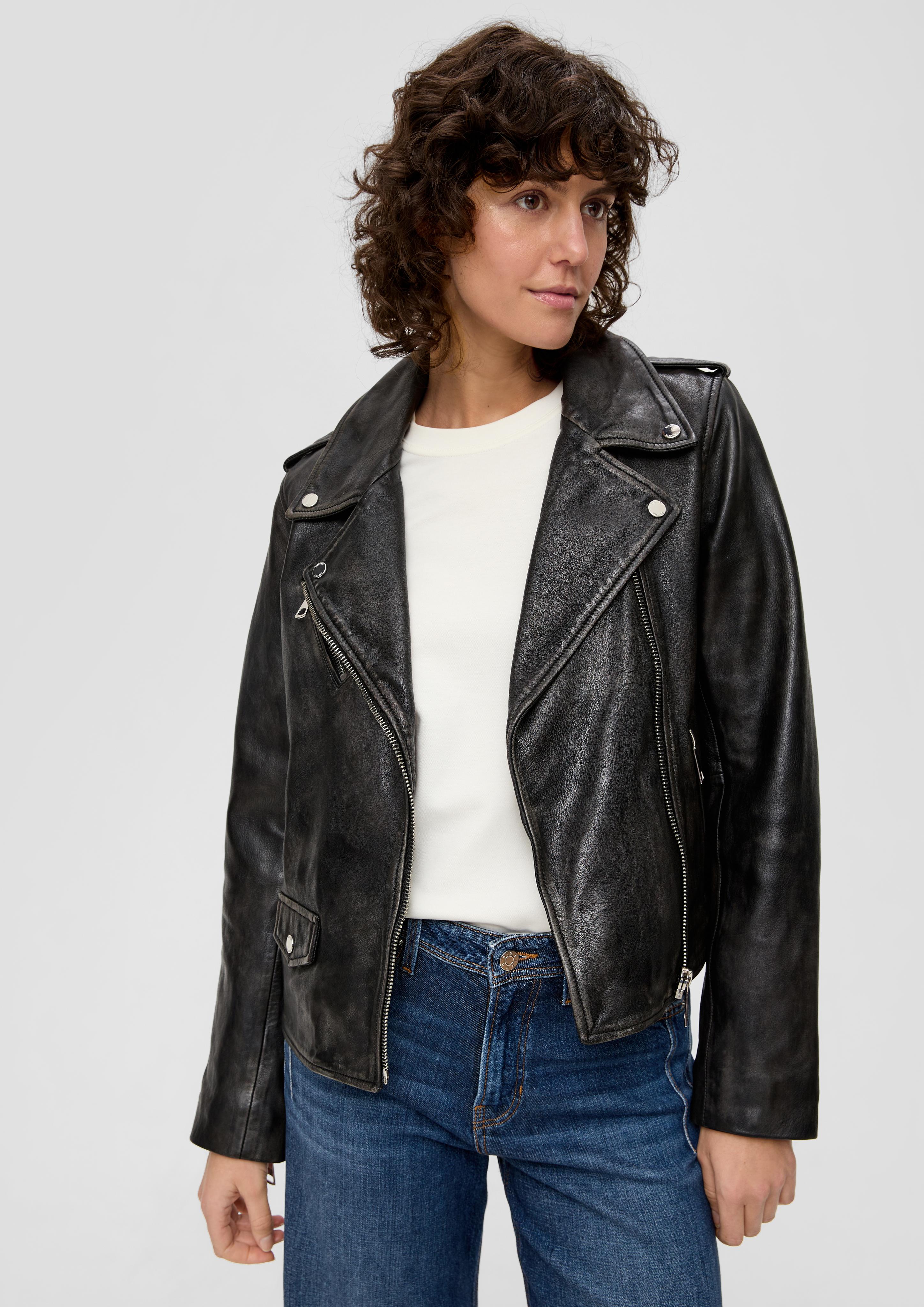Bikerjacke aus Echtleder - schwarz | s.Oliver