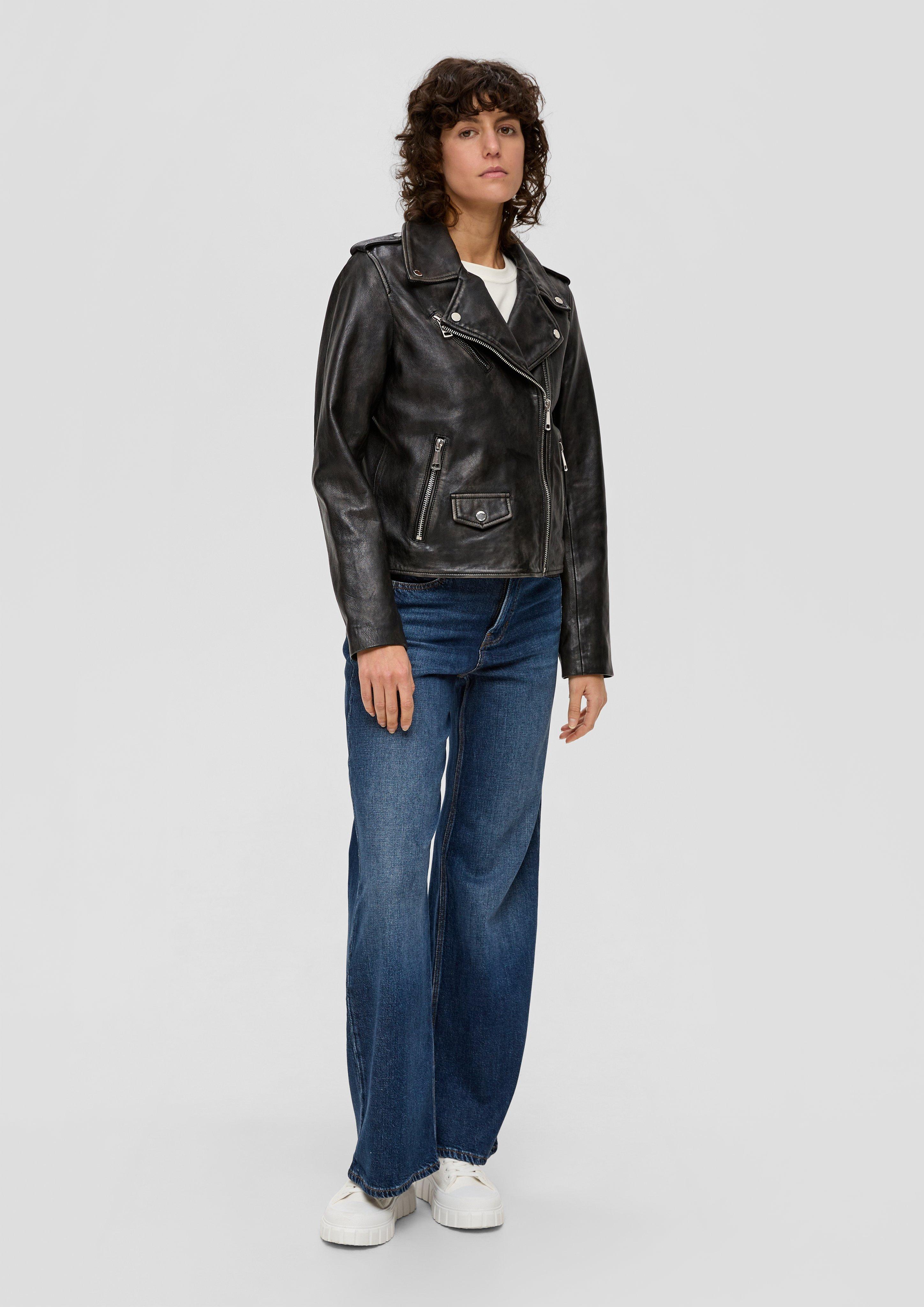 Genuine leather biker jacket black s.Oliver