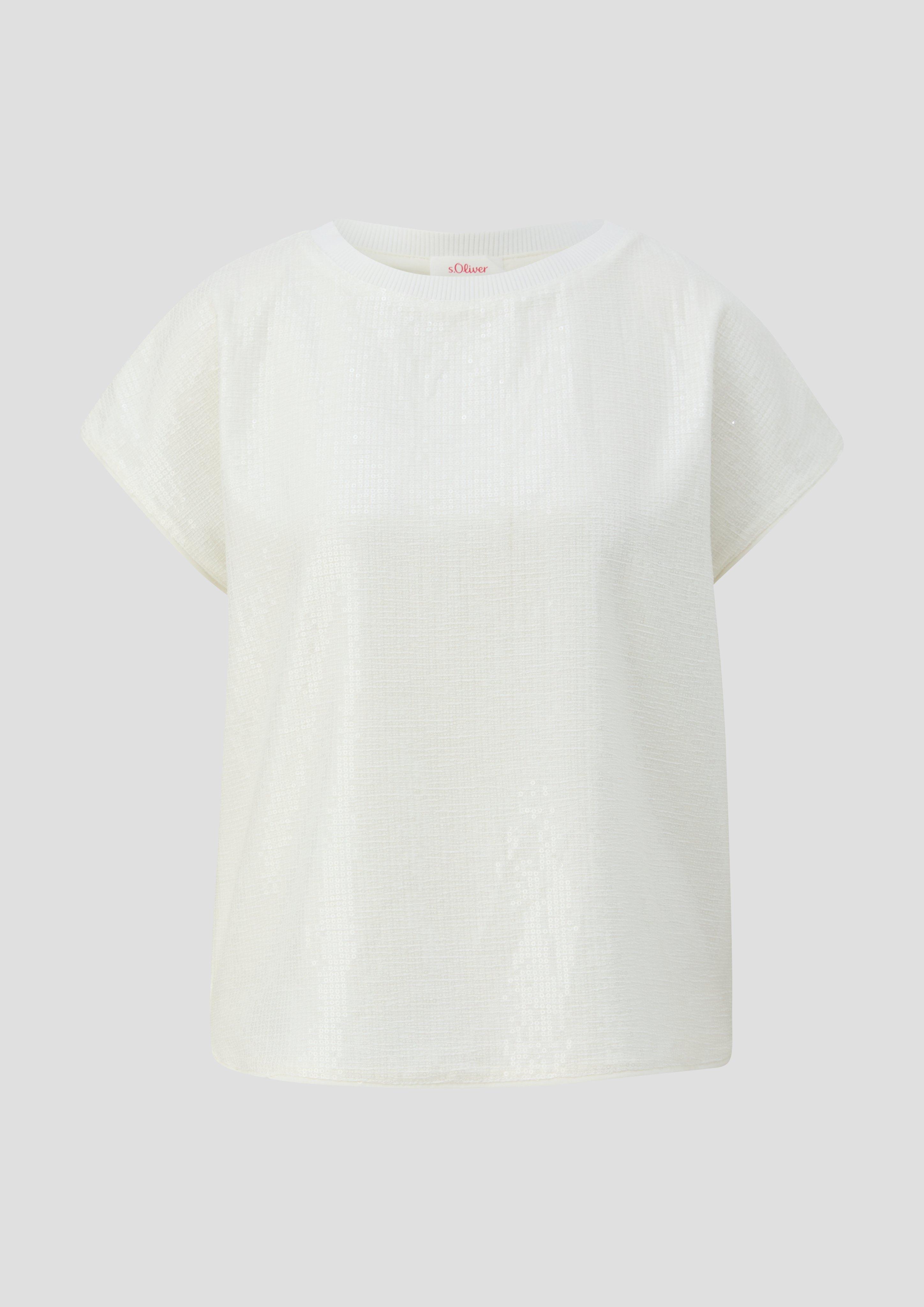 s.Oliver - T-Shirt mit Pailletten, Damen, creme