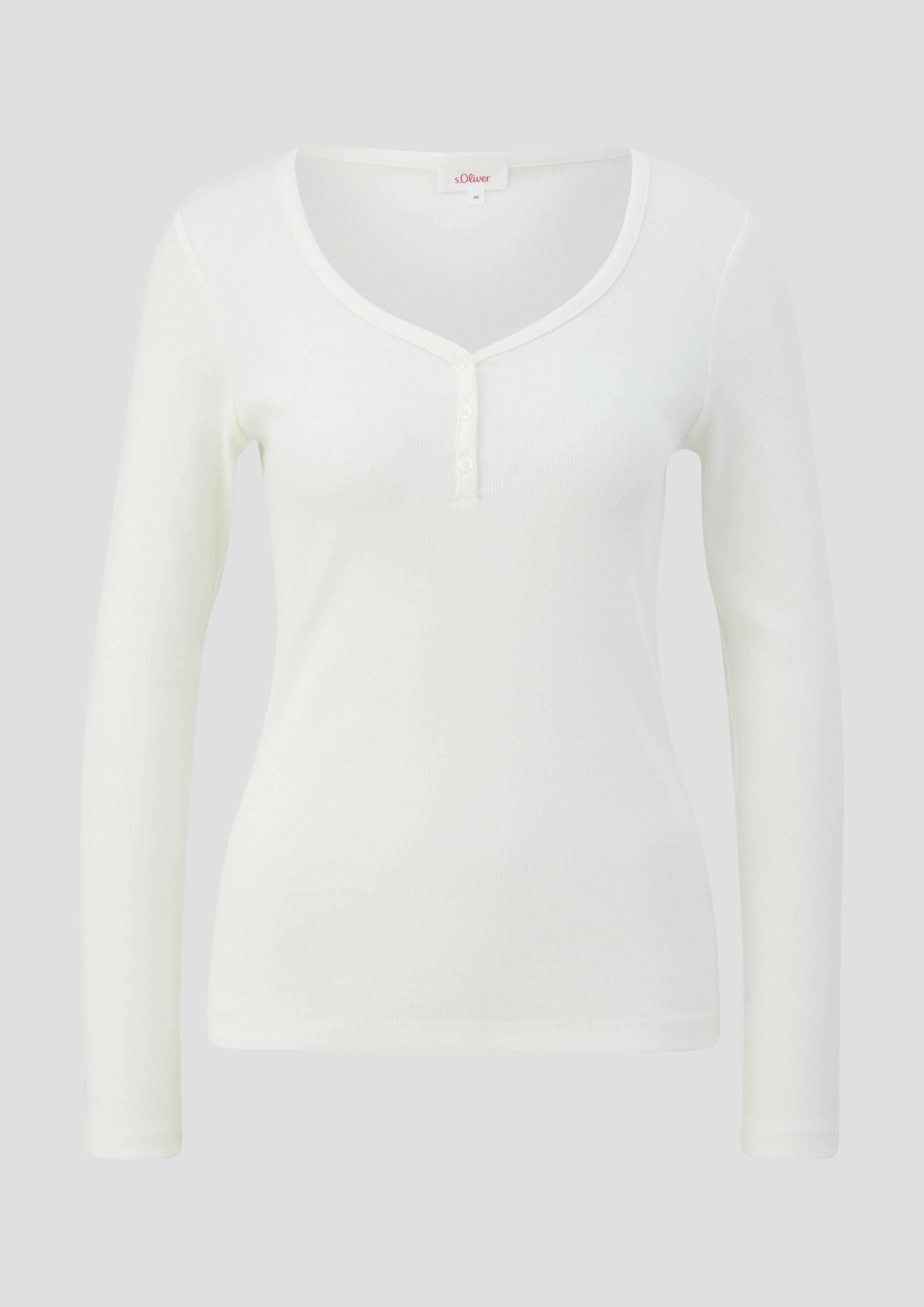 s.Oliver - Rippshirt mit Knopfleiste, Damen, creme