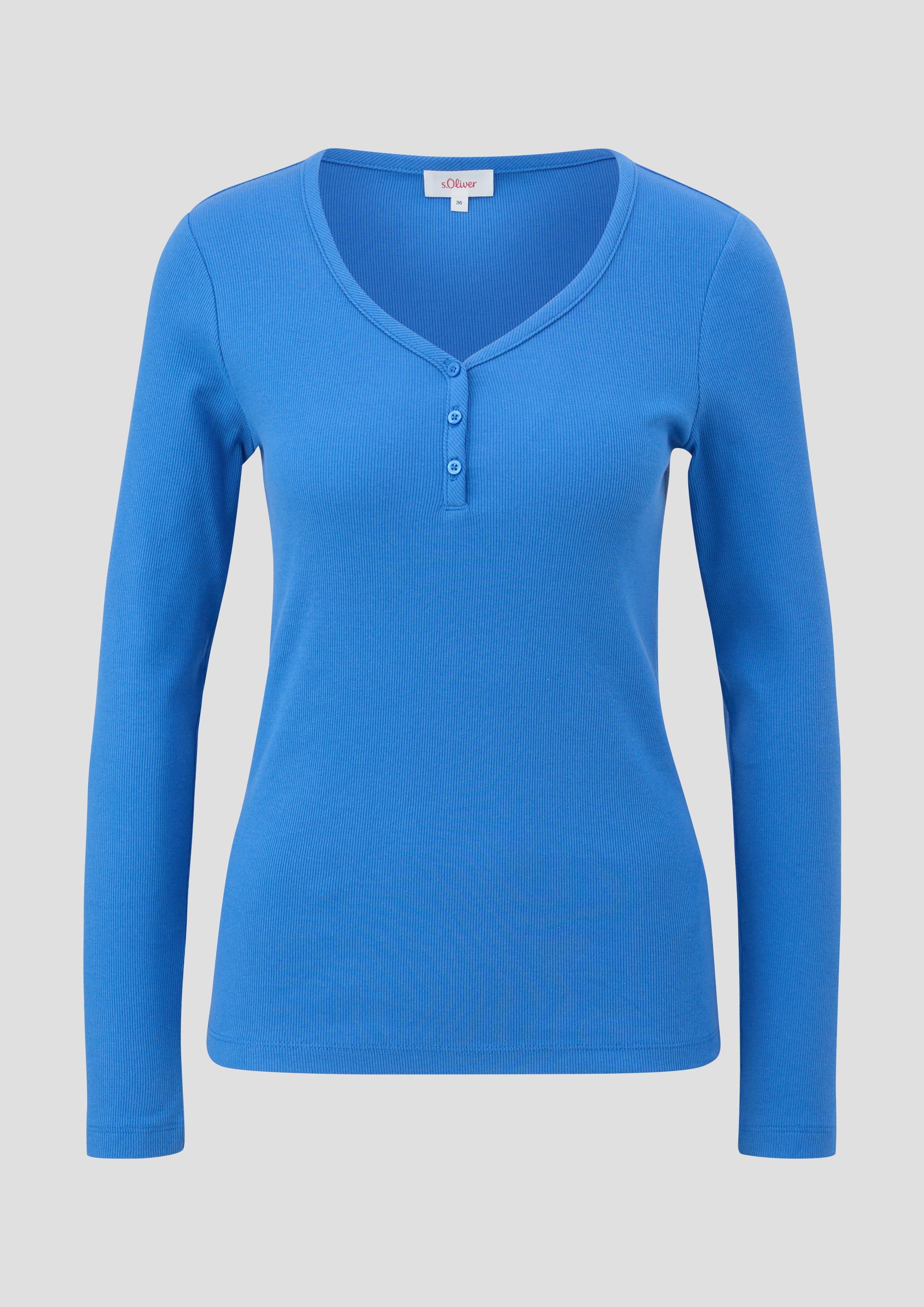 s.Oliver - Rippshirt mit Knopfleiste, Damen, blau