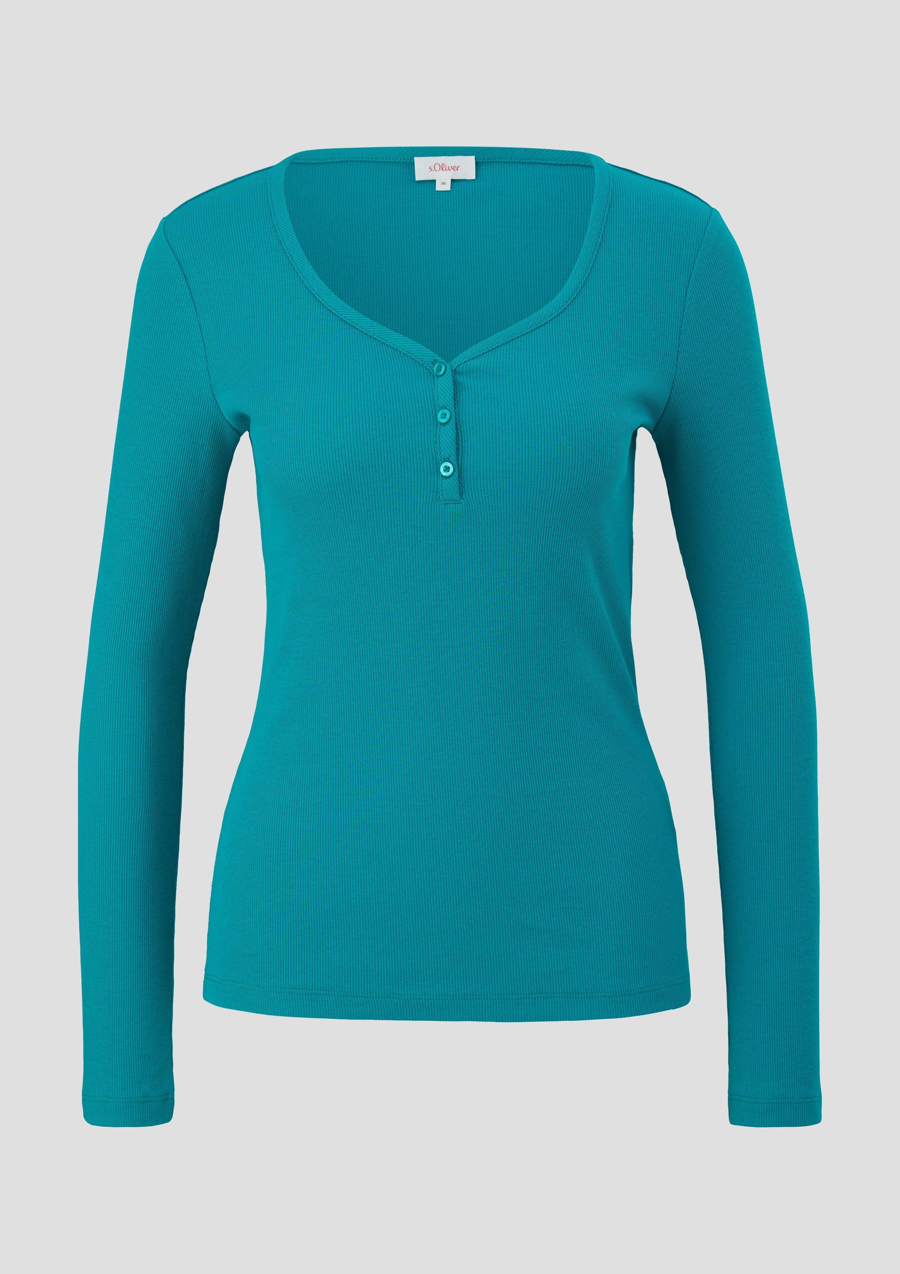 s.Oliver - Rippshirt mit Knopfleiste, Damen, Blau