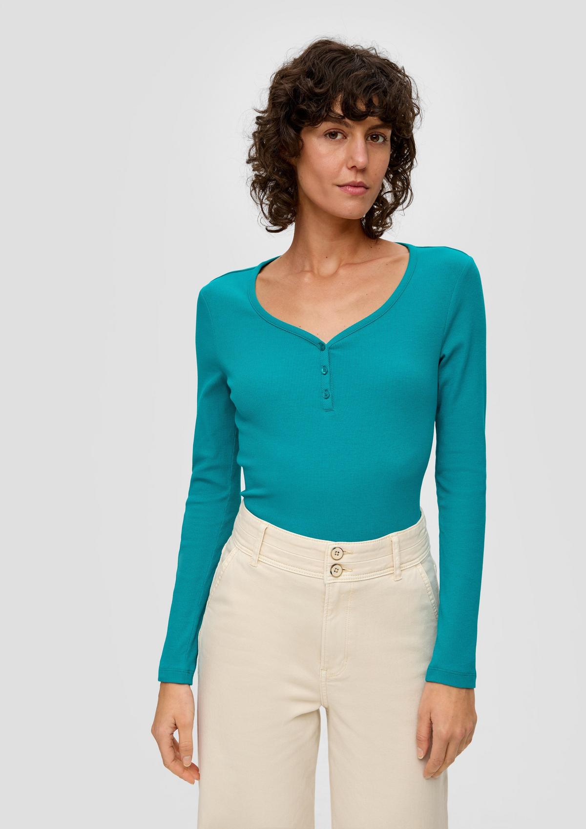 s.Oliver Ribbed top with a button placket