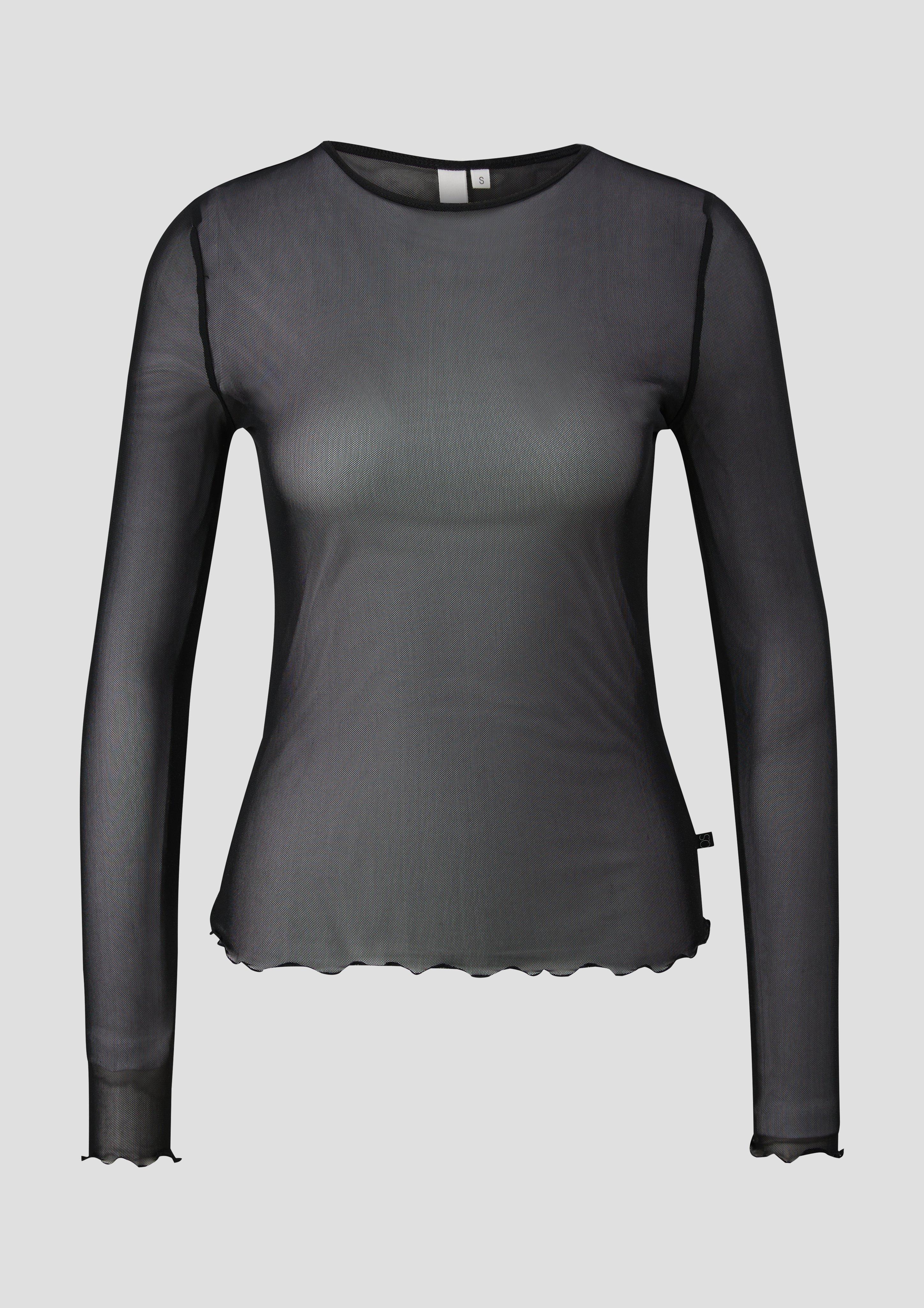 QS - Mesh-Shirt mit Rollsaum, Damen, schwarz