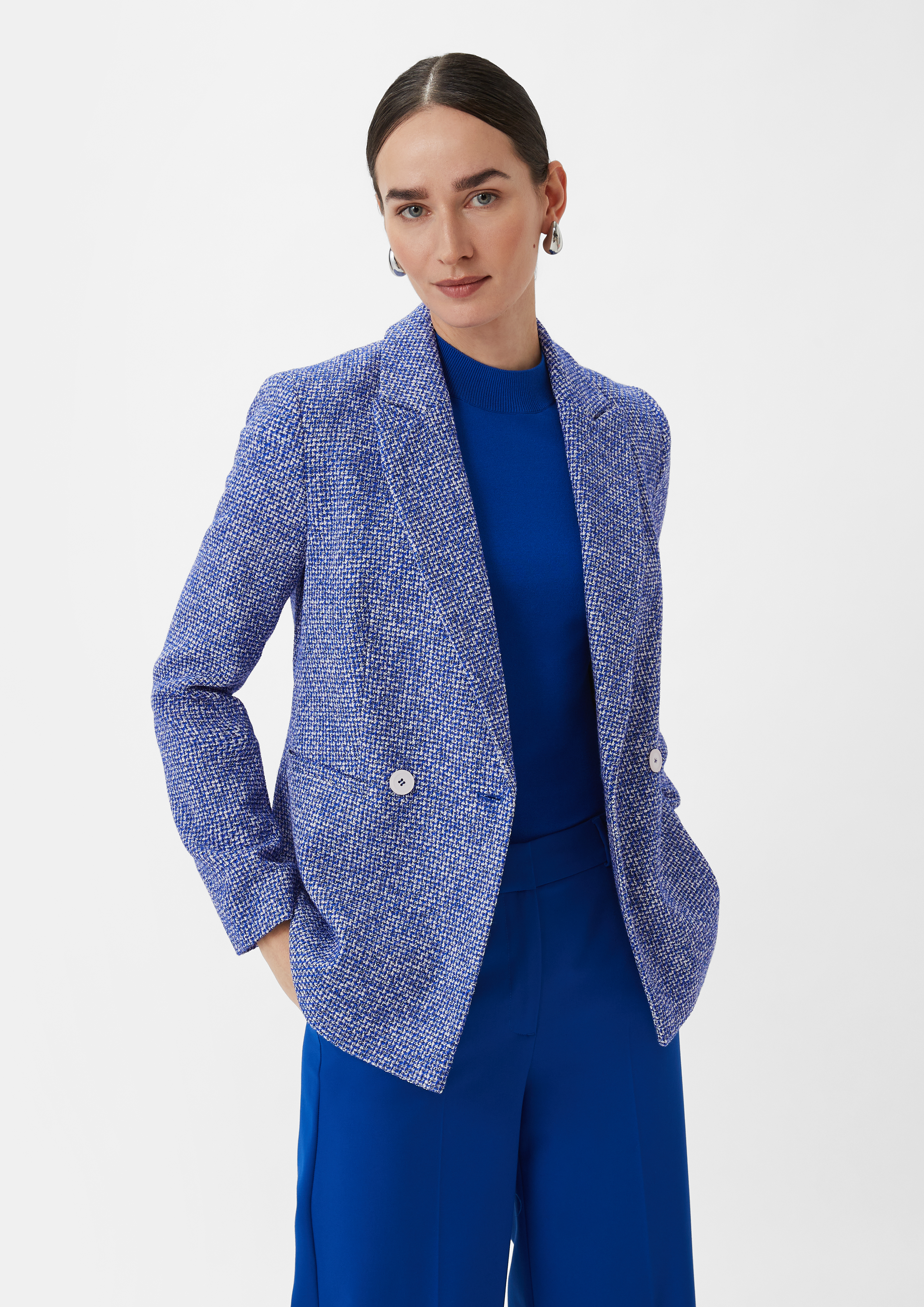 Comma Bouclé Blazer Kariert - Slim Fit Strickjacke Im Retro-Look