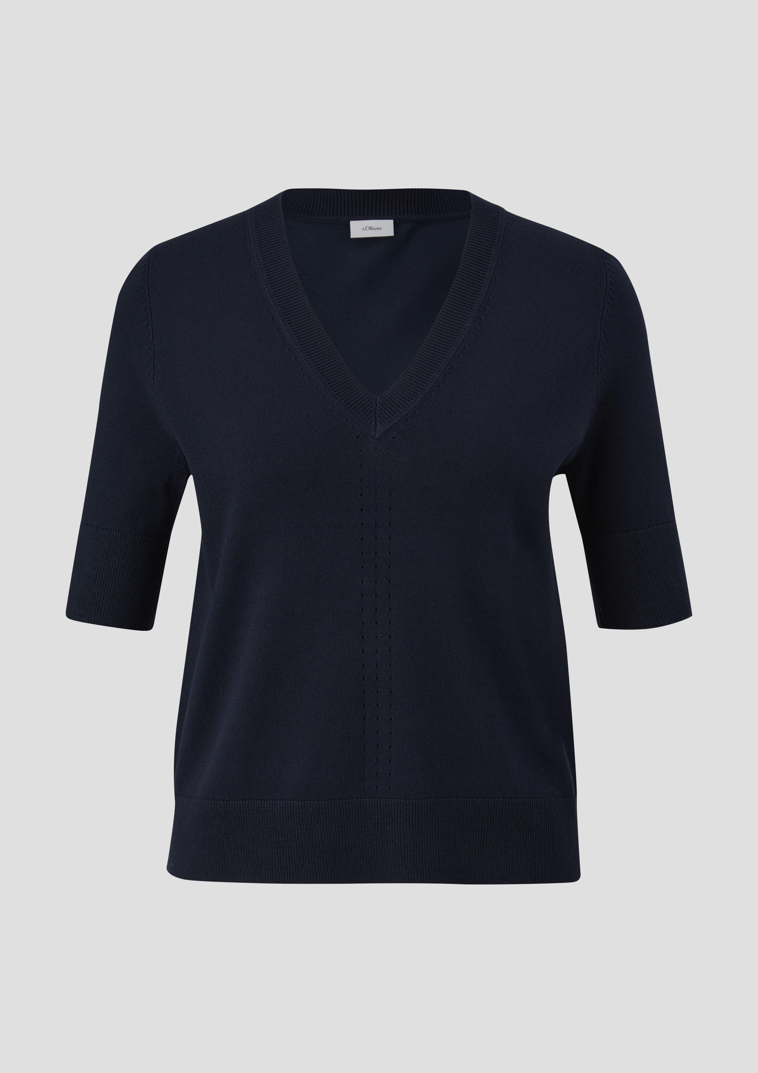 s.Oliver - Strickshirt mit Lochmuster, Damen, blau