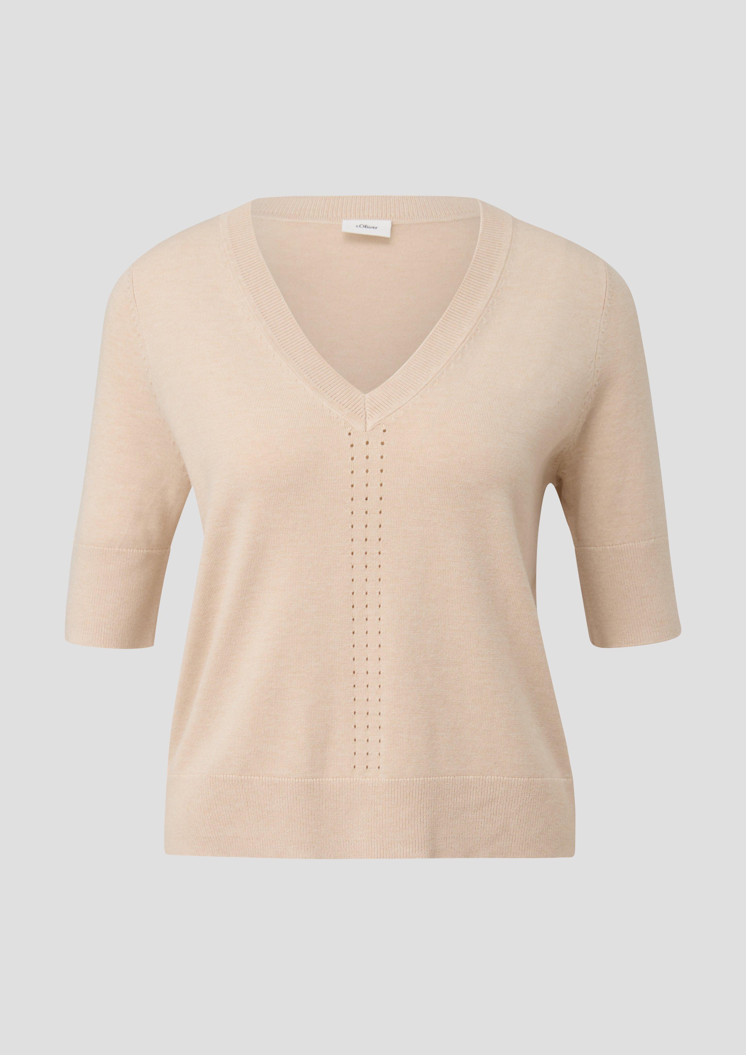 s.Oliver - Strickshirt mit Lochmuster, Damen, Beige