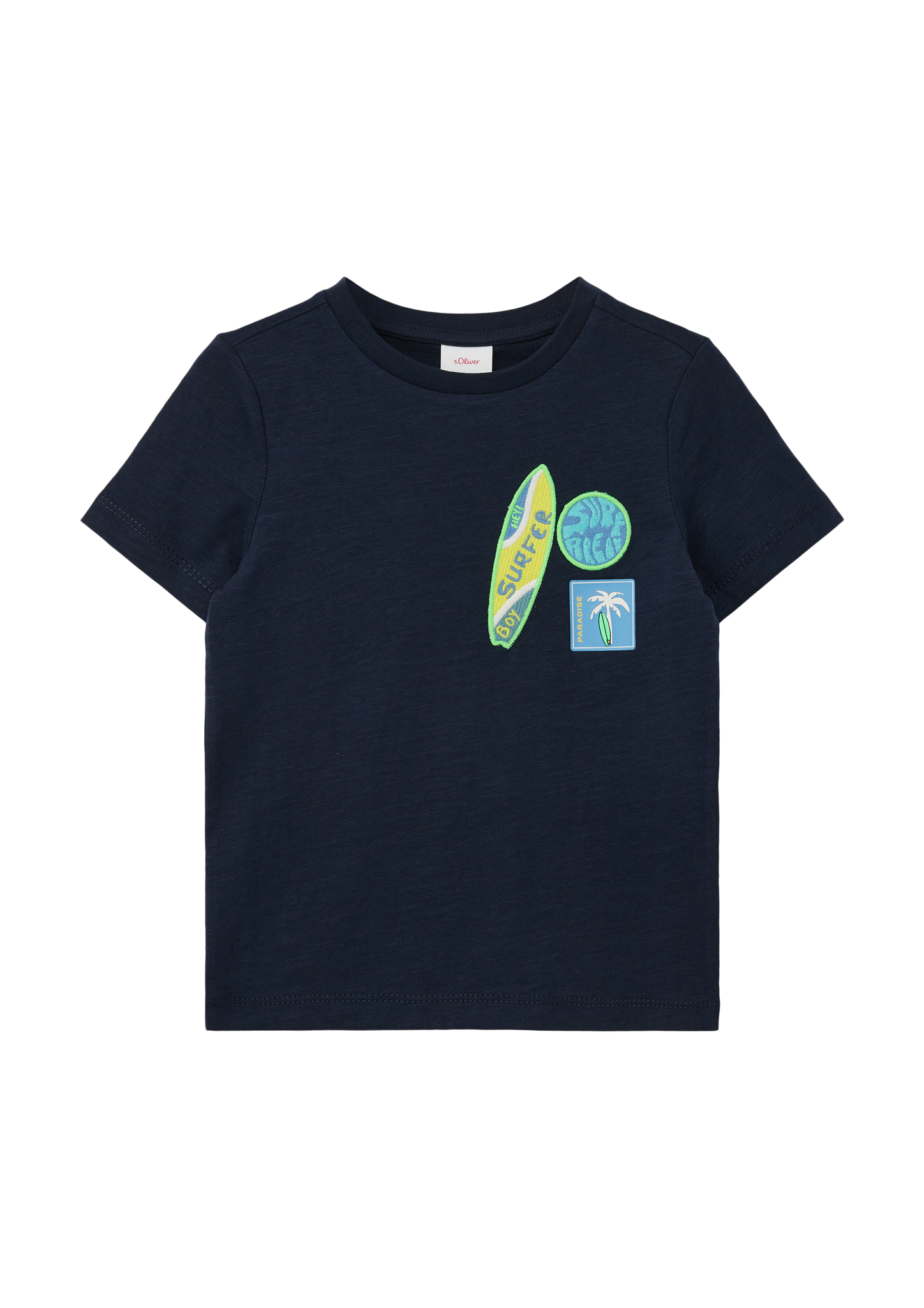 s.Oliver - T-Shirt mit Flammgarn-Struktur, Kinder, blau