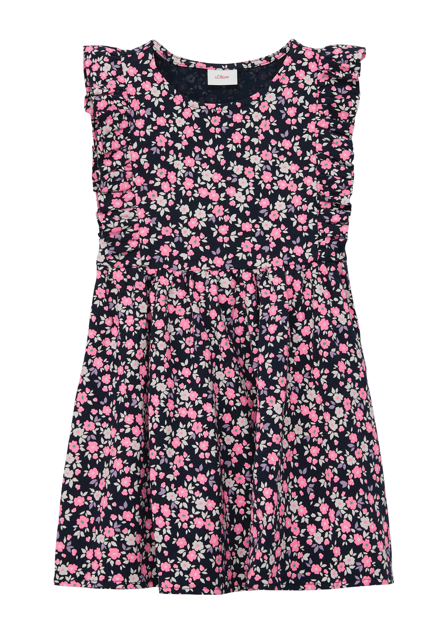 s.Oliver - Kleid mit floralem All-over-Print, Kinder, blau|mehrfarbig