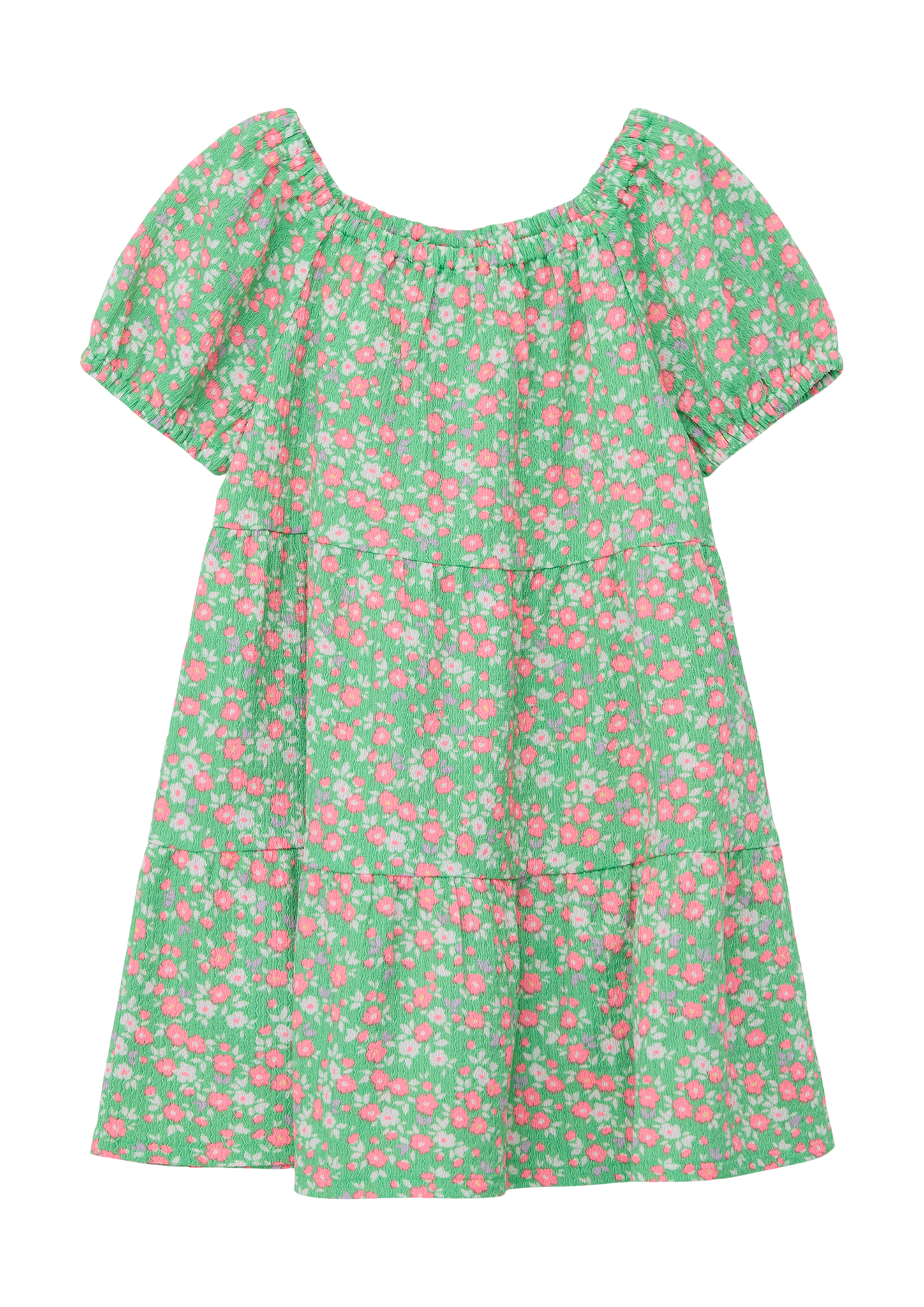 s.Oliver - Crêpe-Kleid mit Puffärmeln, Kinder, grün|mehrfarbig