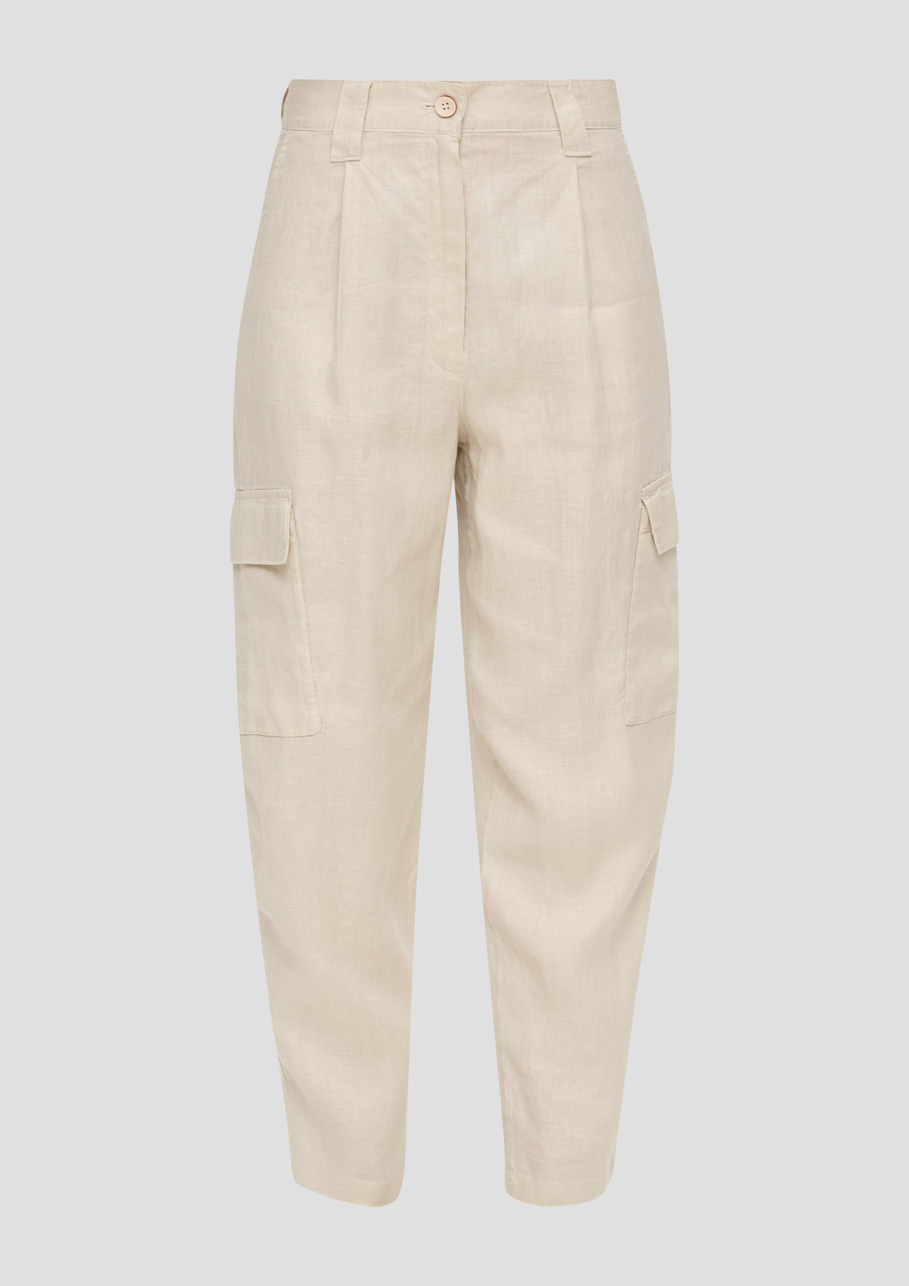 Thumbnail - s.Oliver - Super High Rise Leinenhose mit verkürztem Bein und Cargotaschen, Damen, Beige