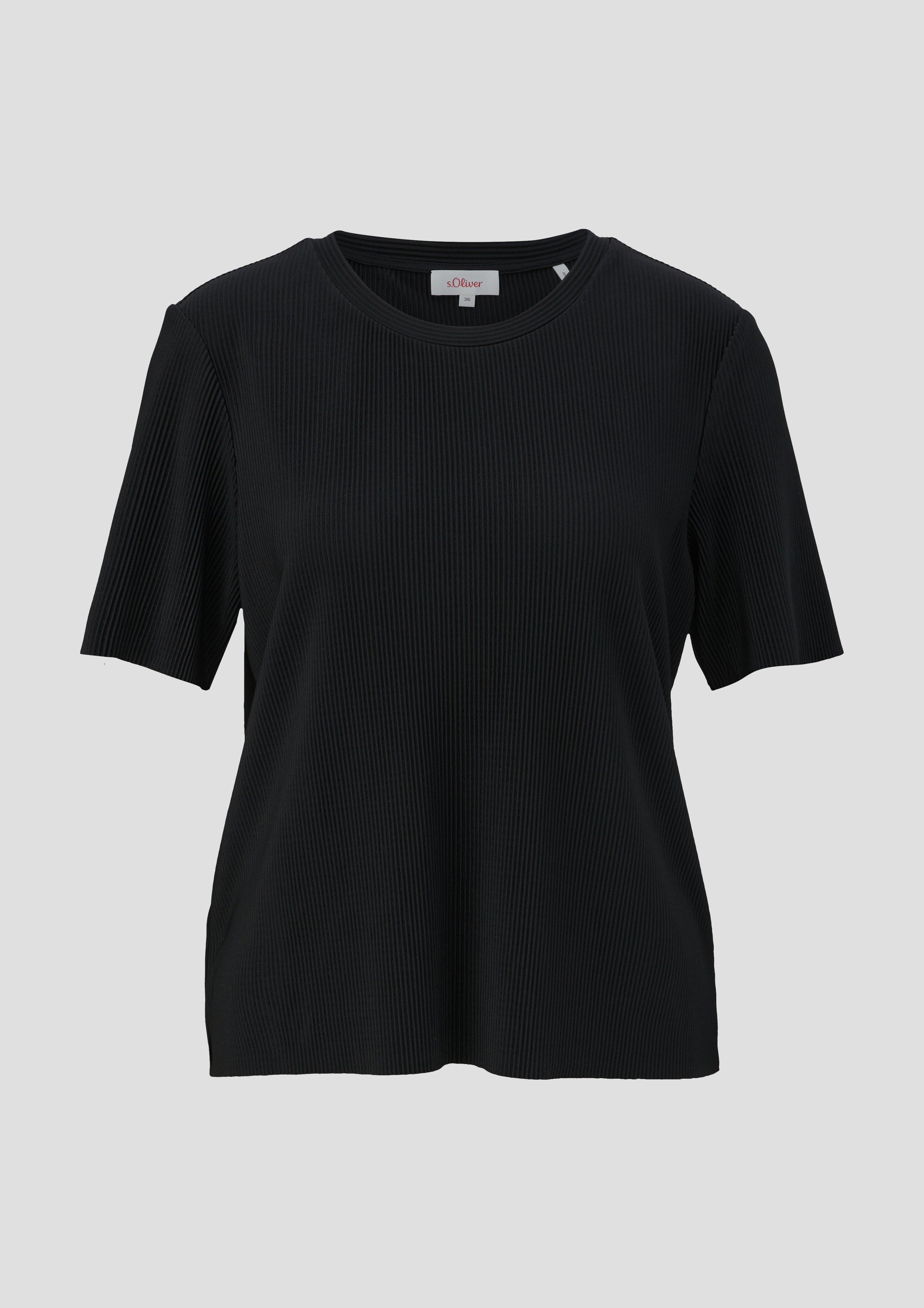 s.Oliver - T-Shirt mit Plisseefalten, Damen, schwarz