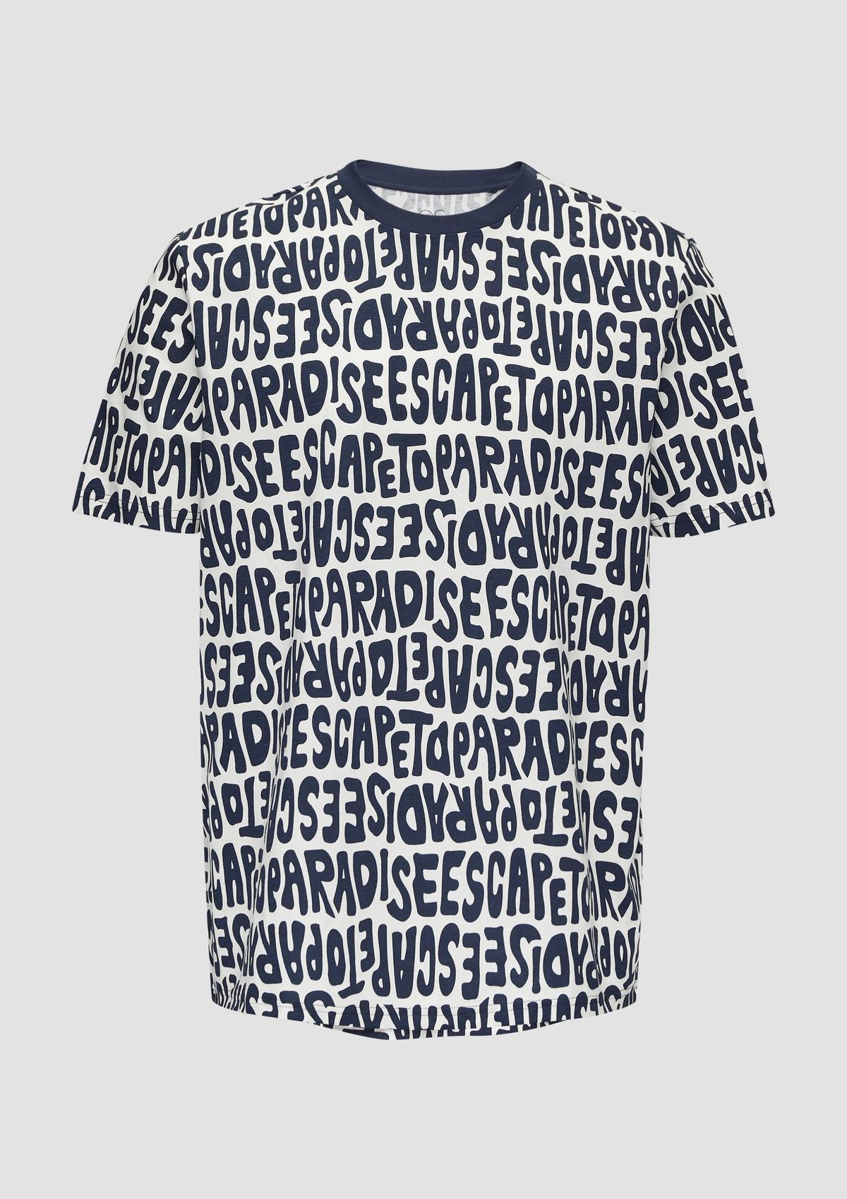 s.Oliver Baumwoll-T-Shirt mit All-over-Print und Rippblende