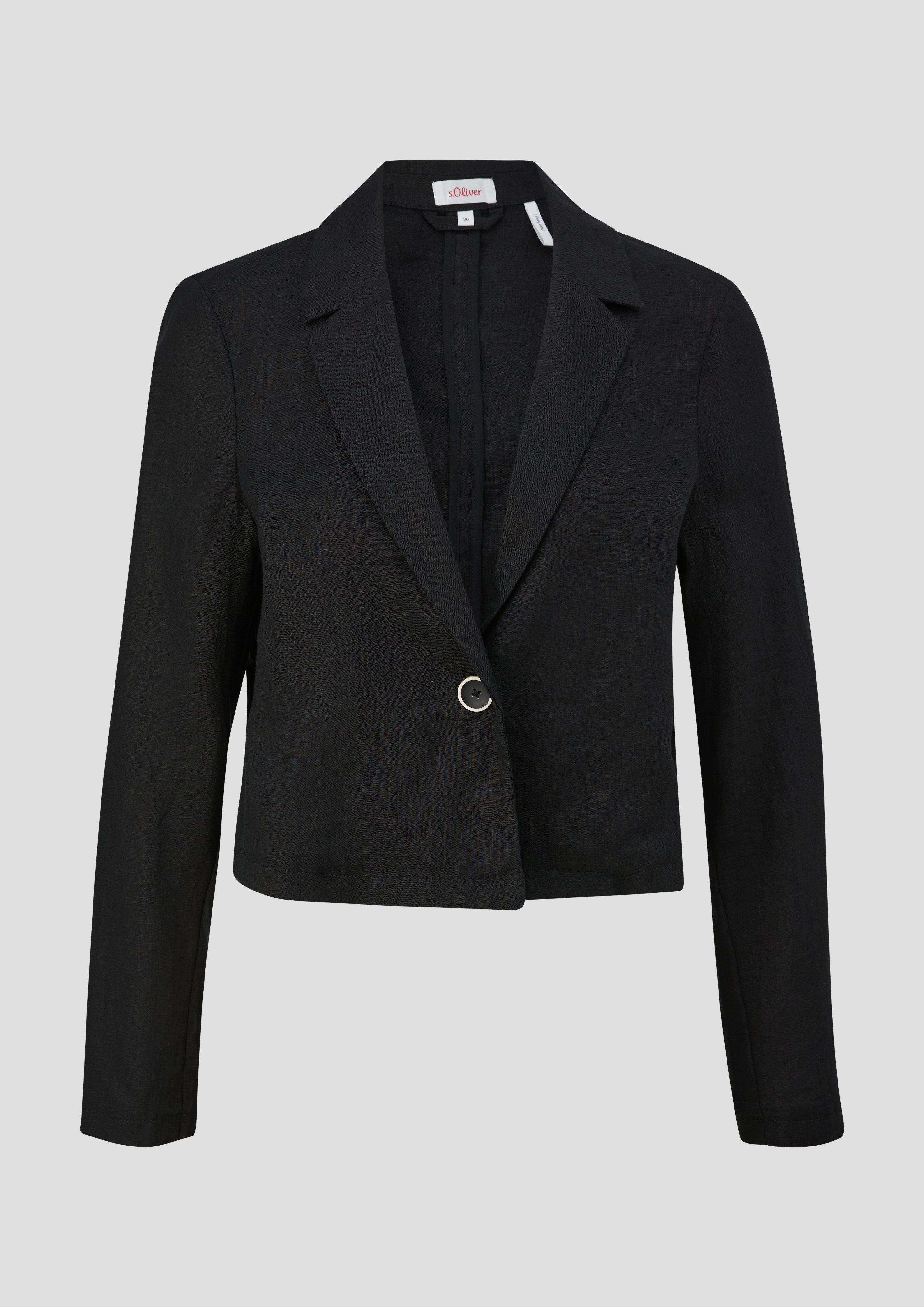 s.Oliver - Kurzer Boxy-Blazer aus Leinen, Damen, schwarz