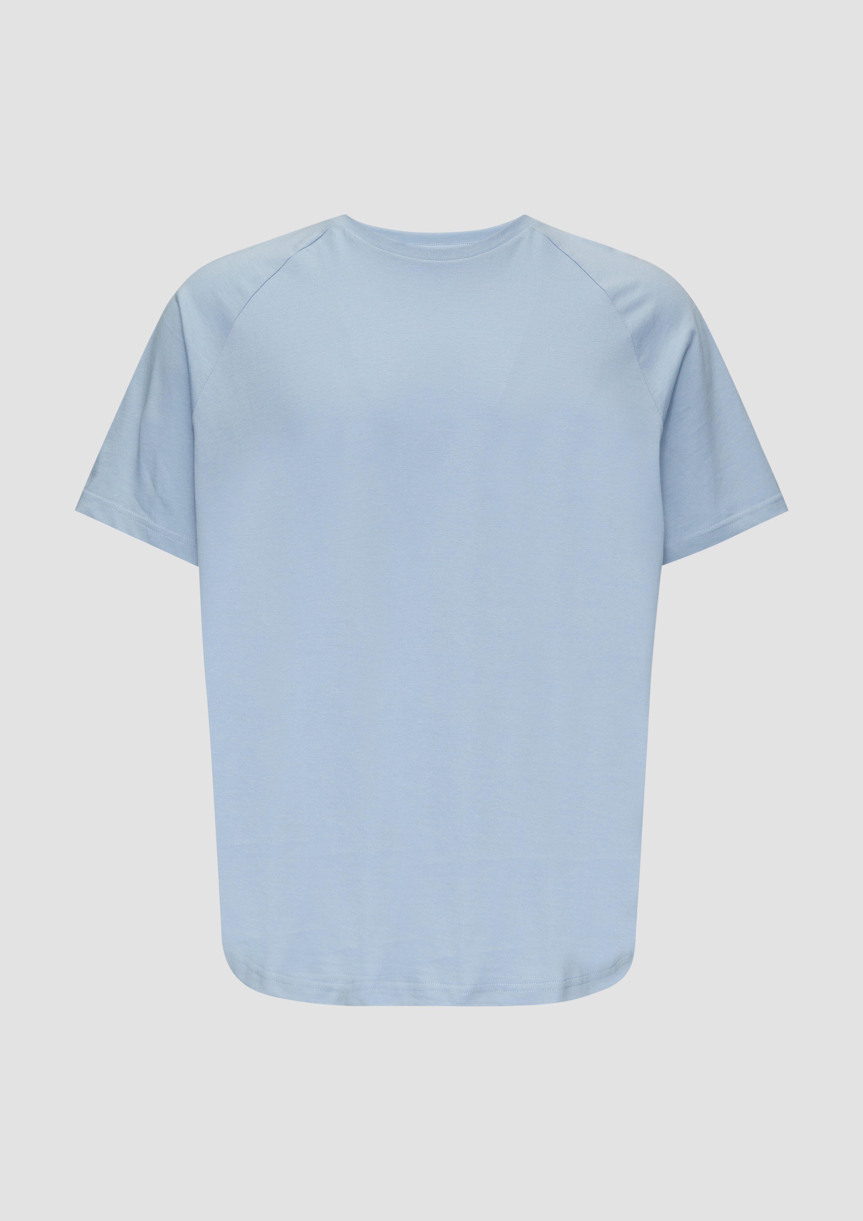 QS - Baumwollshirt mit Raglanärmeln und Rippblende, Herren, blau