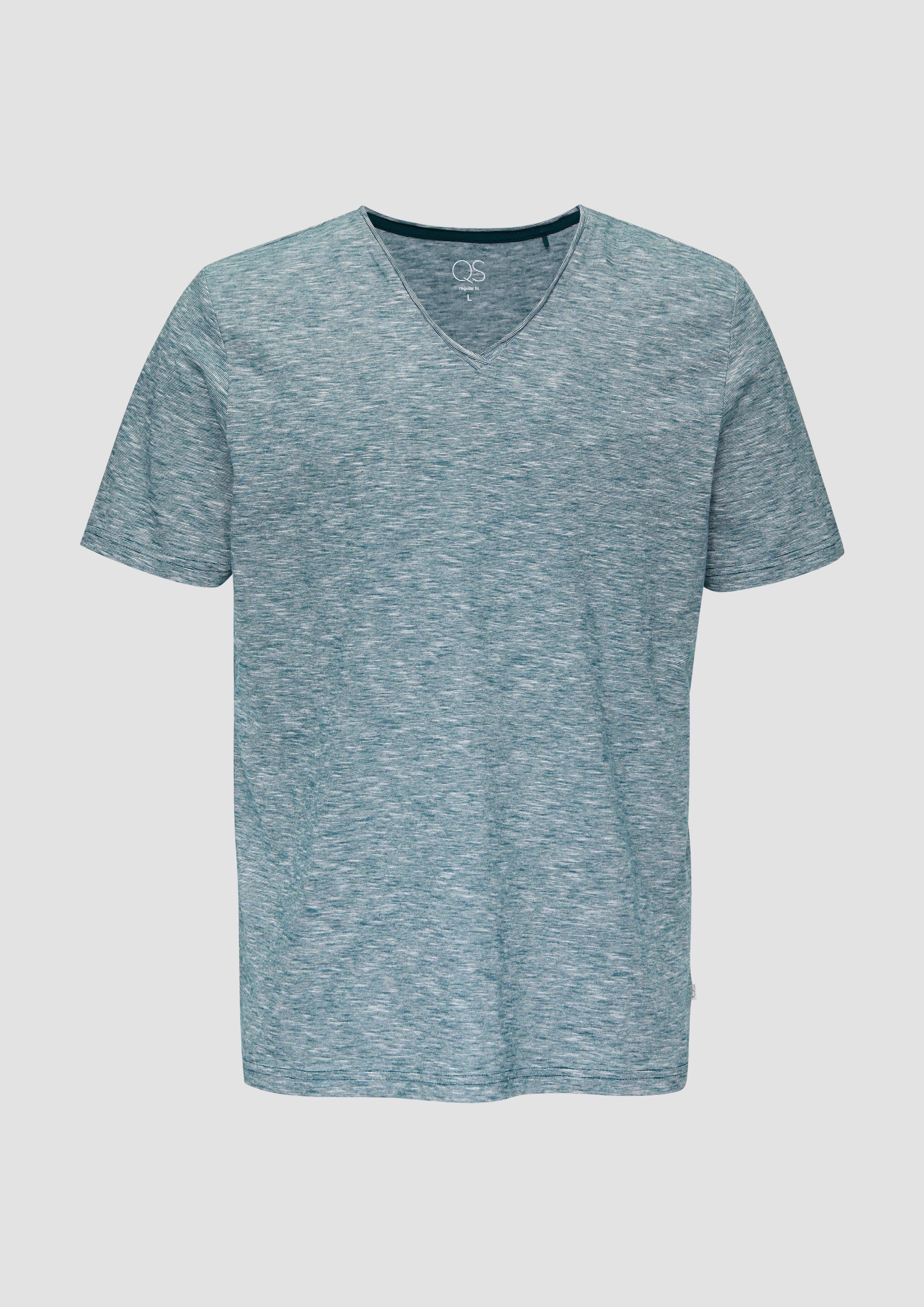 s.Oliver Meliertes T-Shirt mit V-Ausschnitt und Logo-Detail