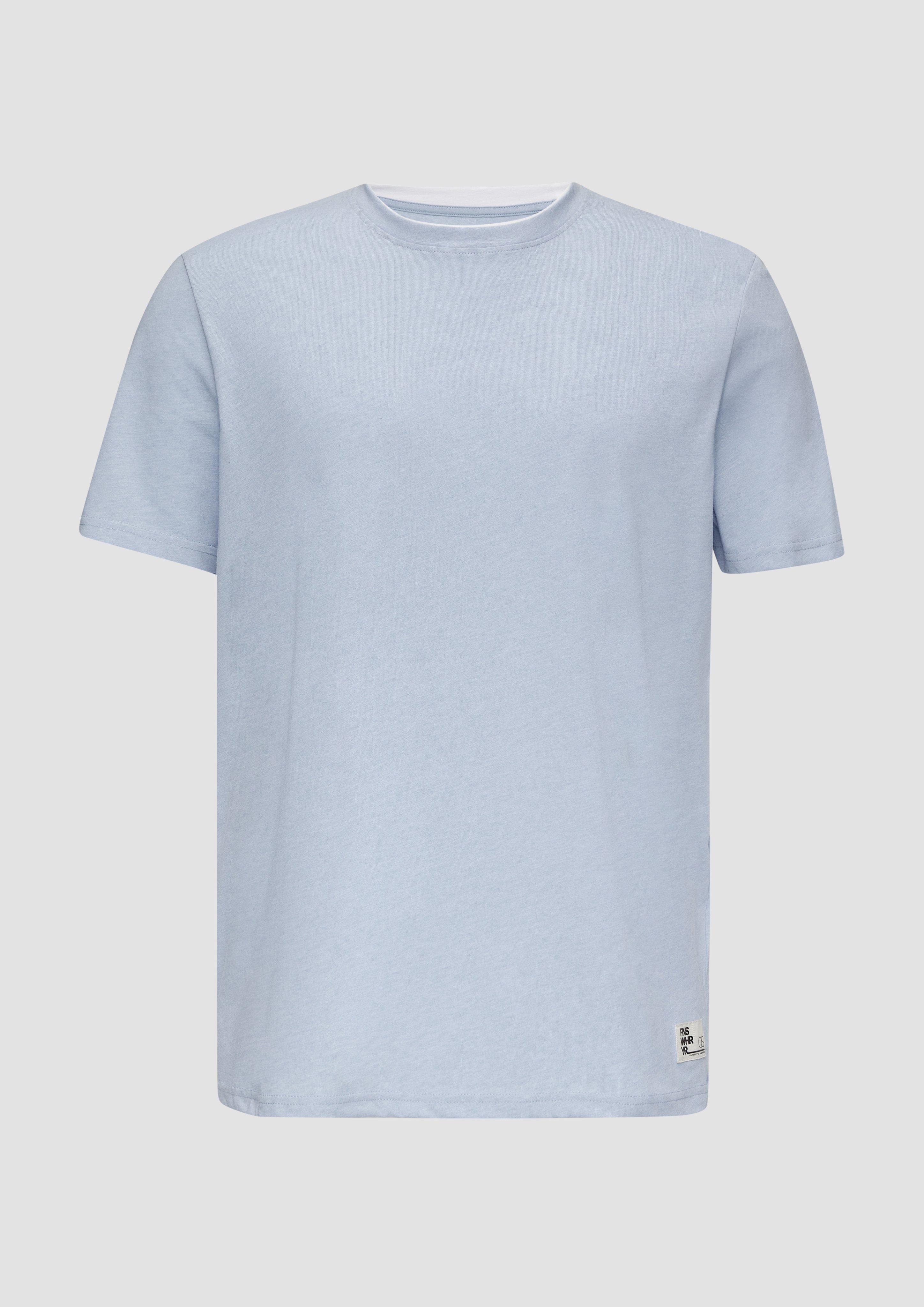 QS - Baumwoll-T-Shirt mit Layering-Detail am Kragen, Herren, blau