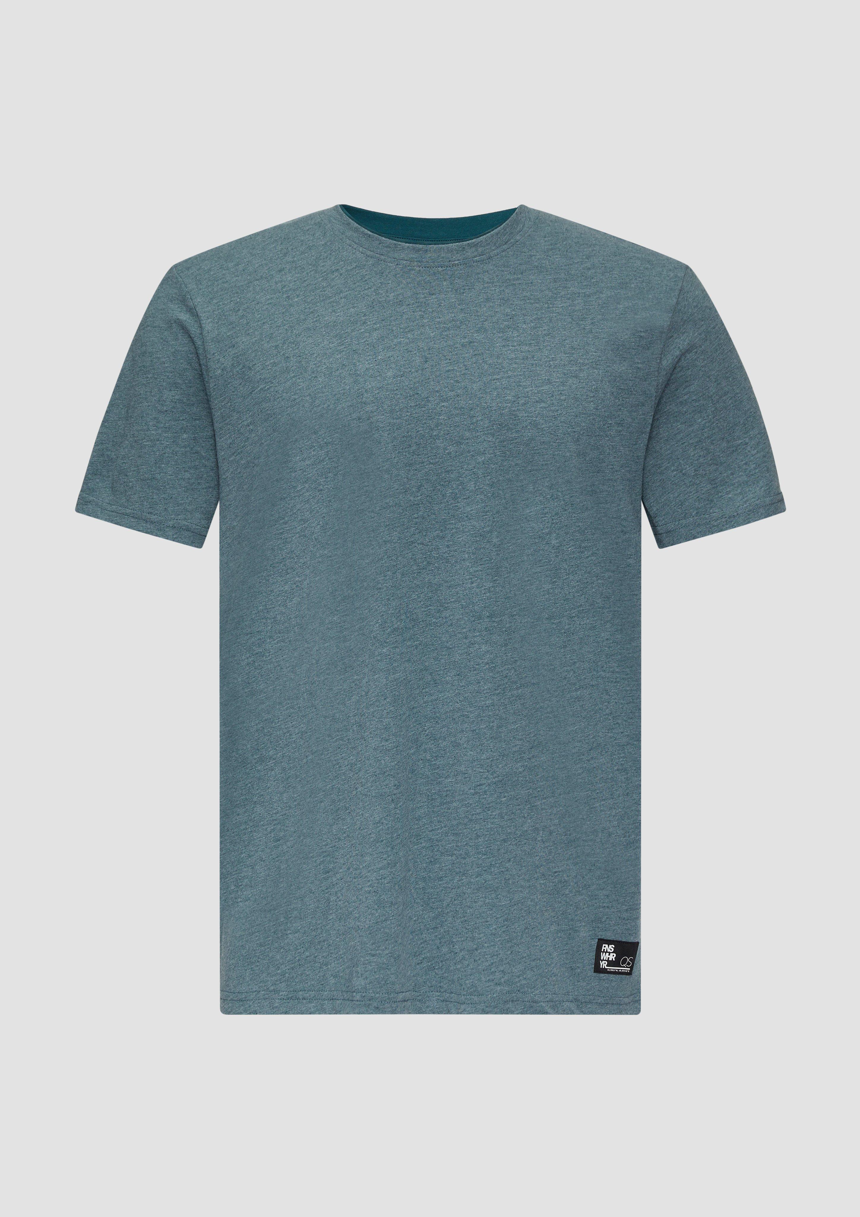 QS - Baumwoll-T-Shirt mit Layering-Detail am Kragen, Herren, Blau