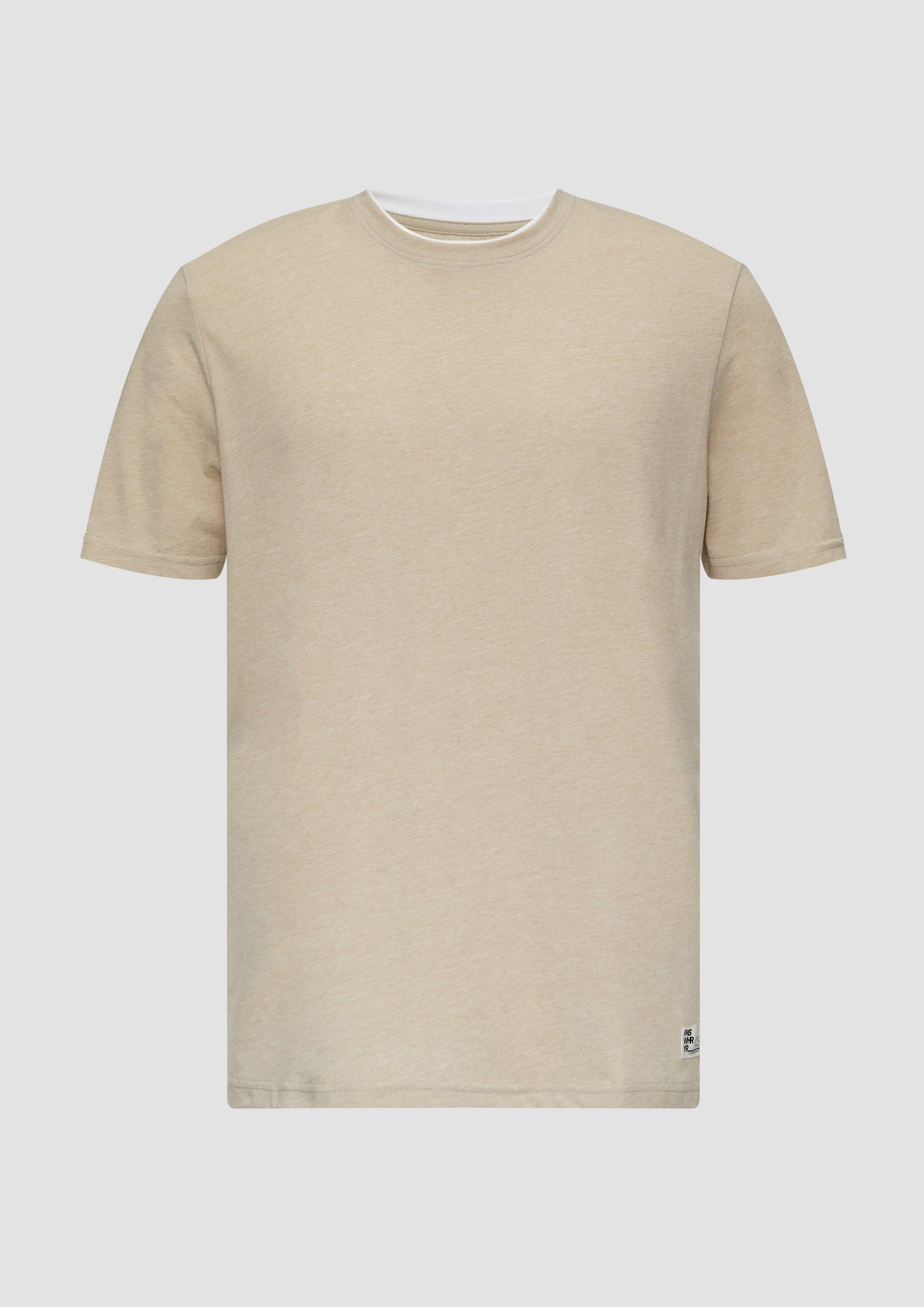 QS - Baumwoll-T-Shirt mit Layering-Detail am Kragen, Herren, Beige