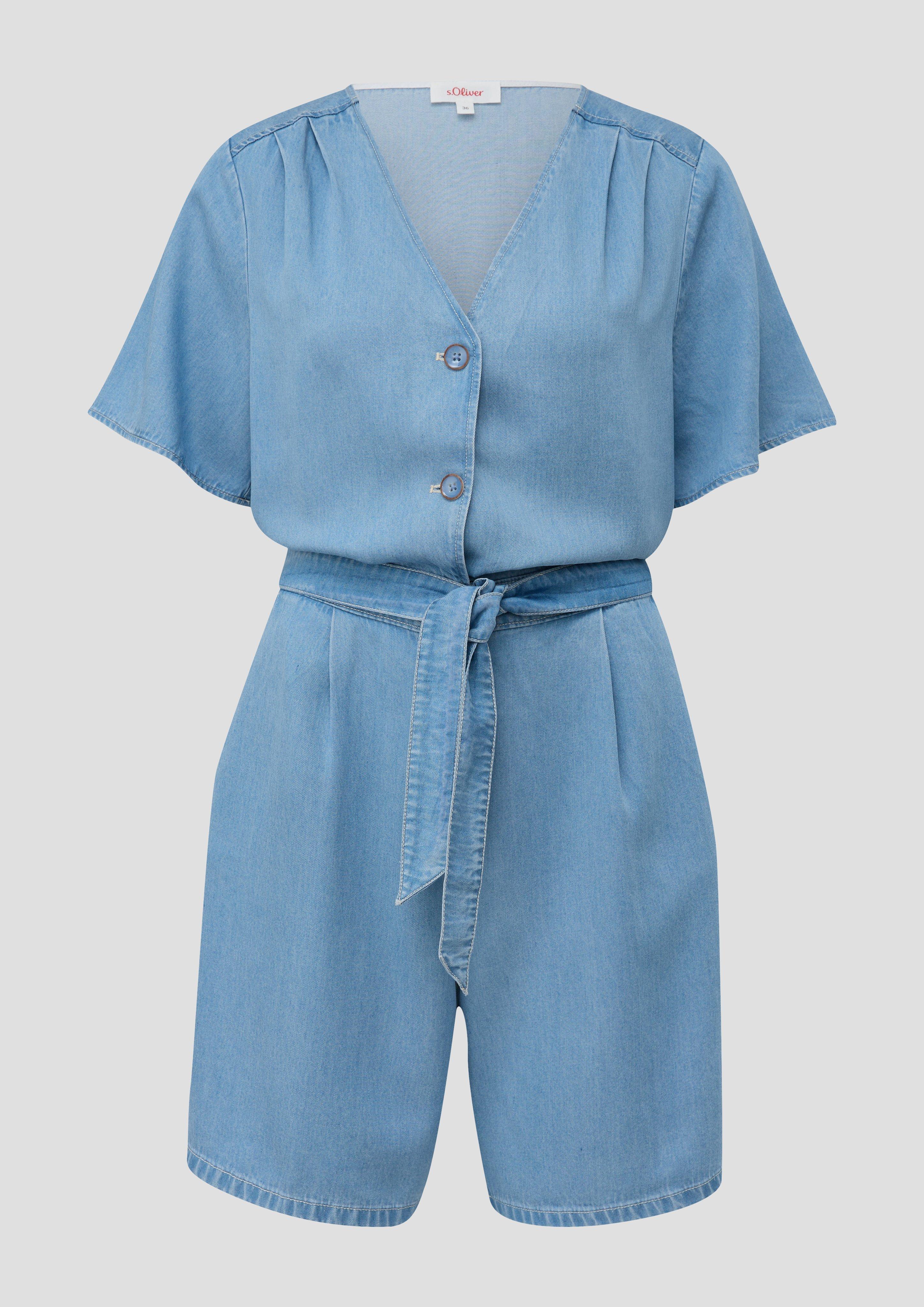 s.Oliver - Jumpsuit im Denim-Look mit Bindegürtel, Damen, blau