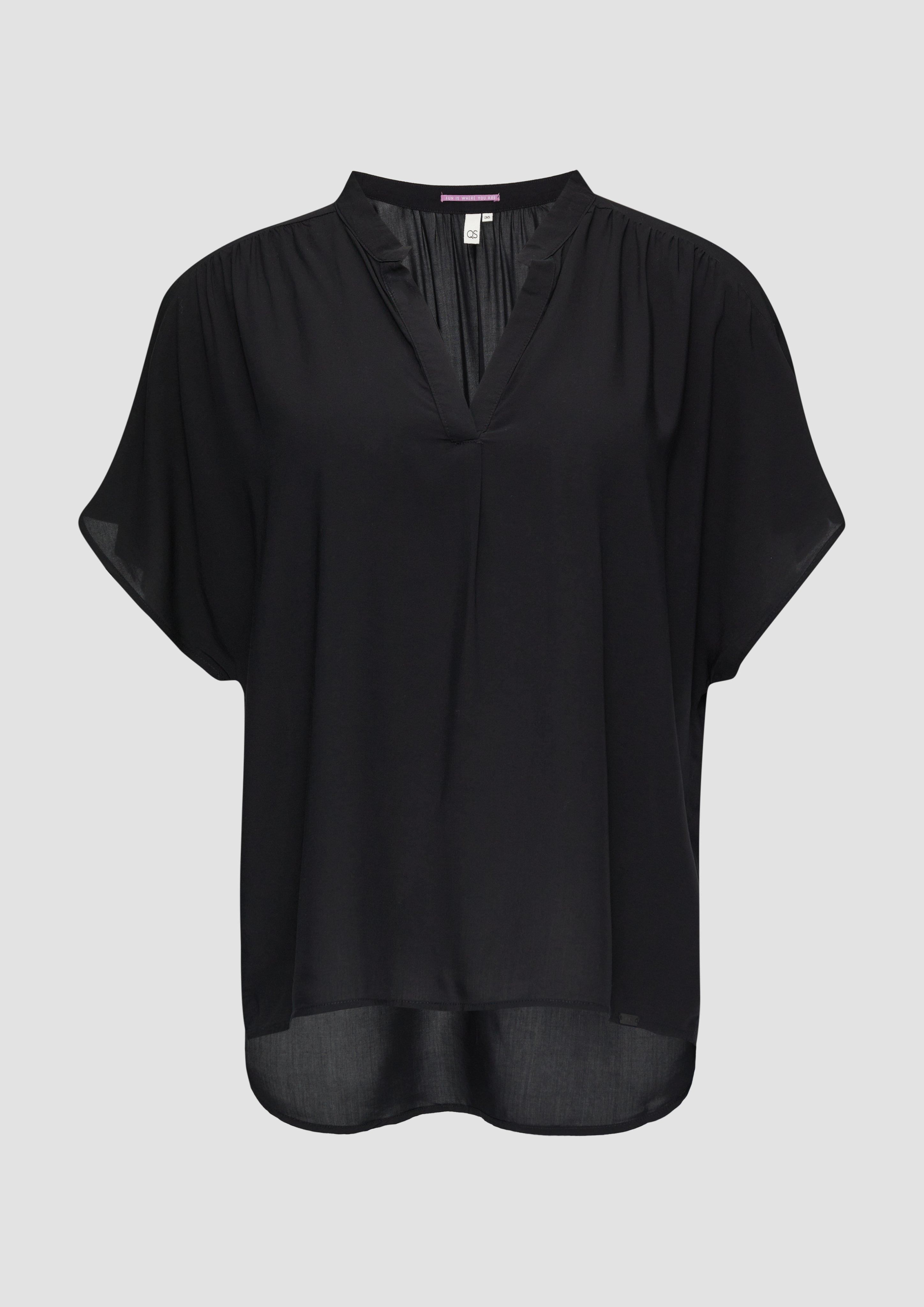 QS - Viskosebluse mit Tunikaausschnitt, Damen, schwarz