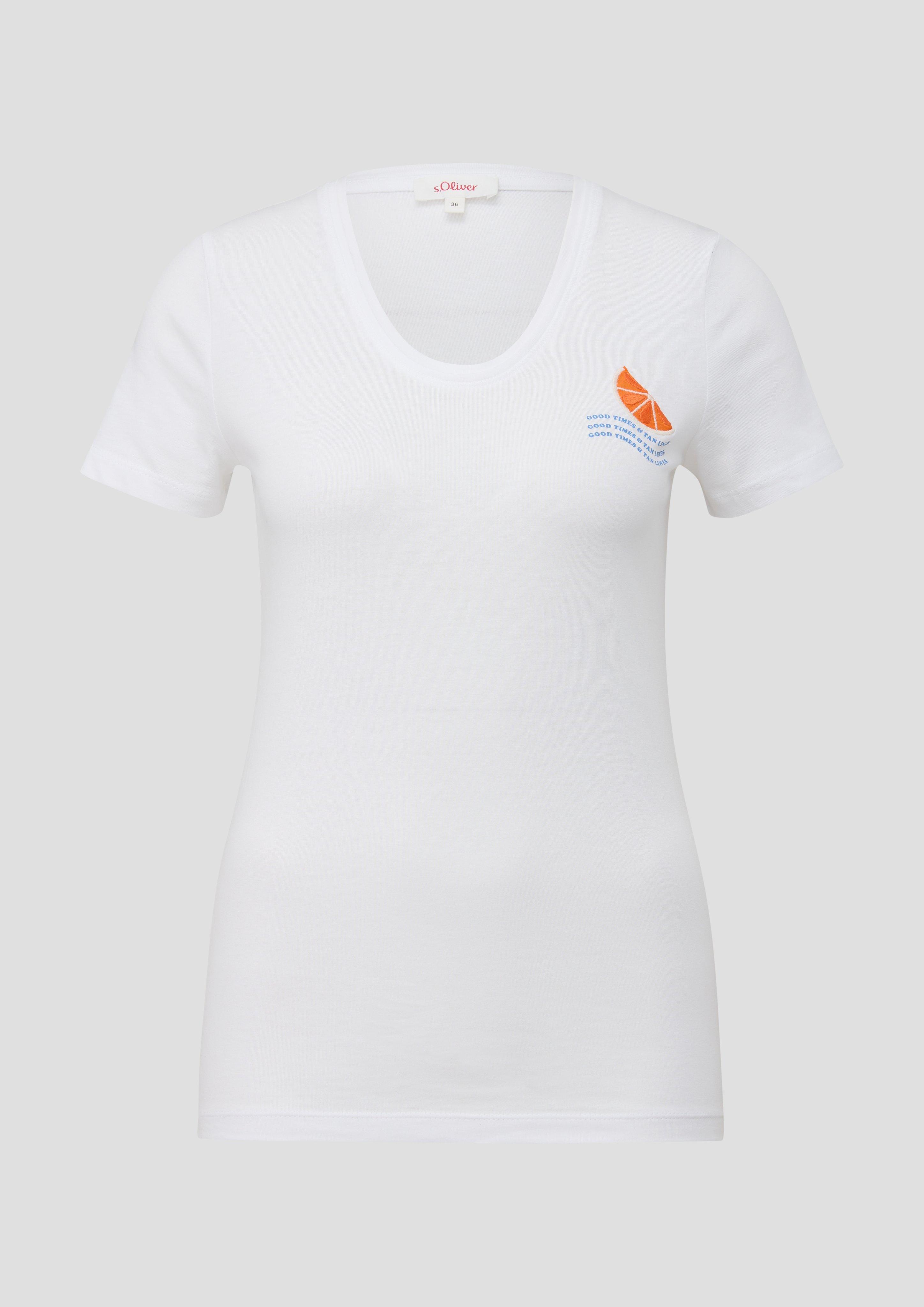 s.Oliver - T-Shirt im Slim Fit mit Print-Detail, Damen, weiß