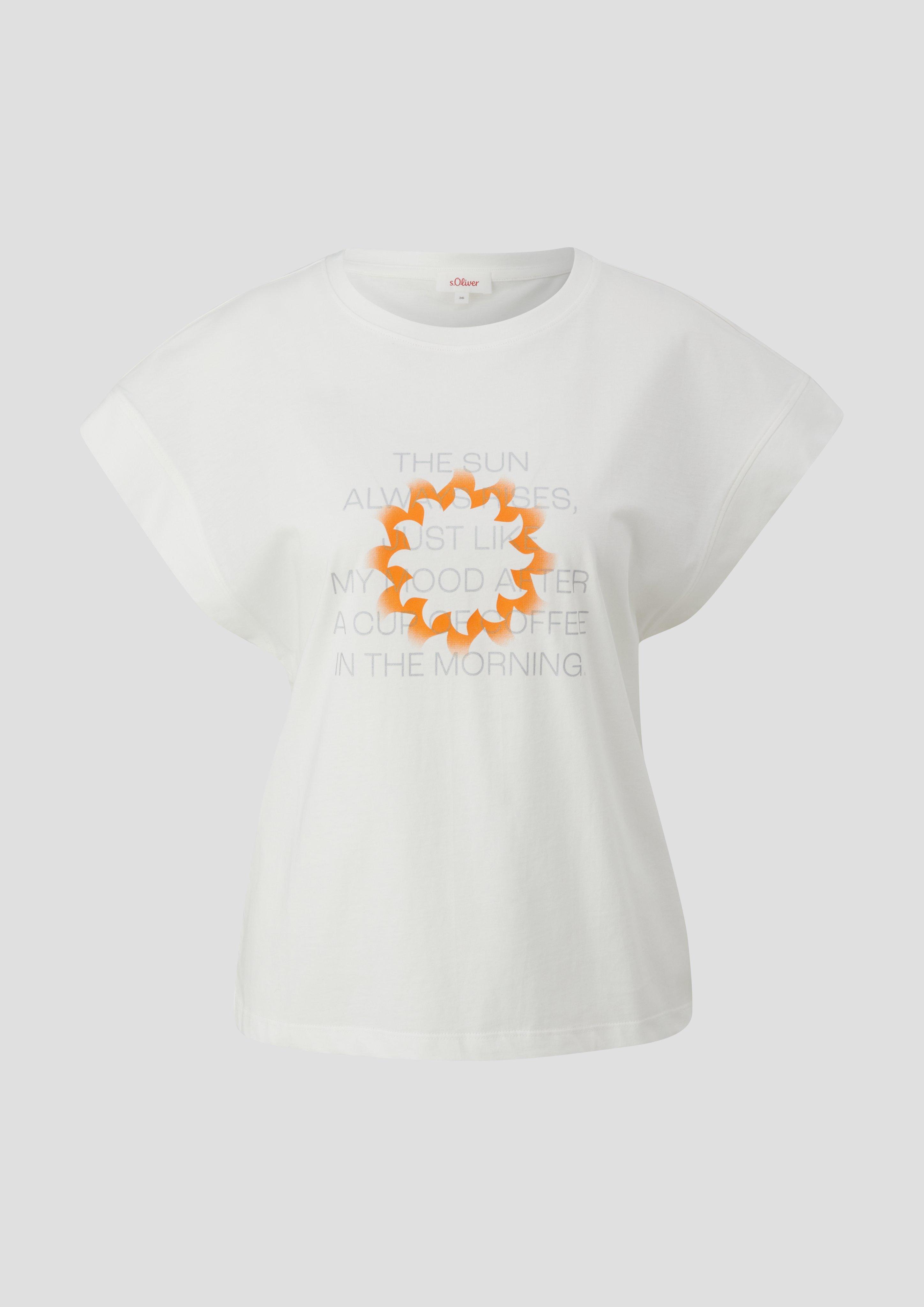 s.Oliver - Baumwoll-Shirt mit überschnittenen Ärmeln und Frontprint, Damen, creme