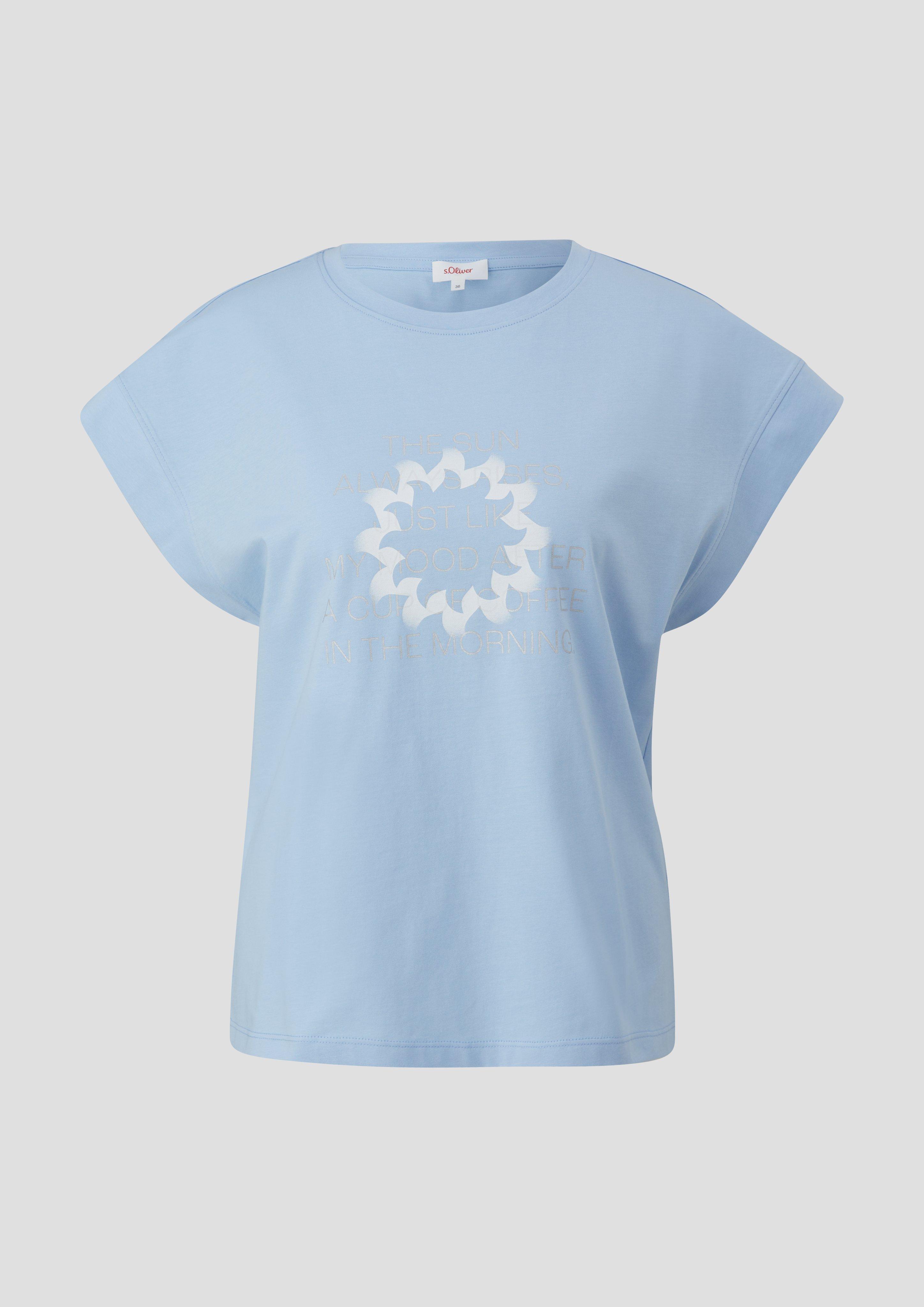 s.Oliver - Baumwoll-Shirt mit überschnittenen Ärmeln und Frontprint, Damen, blau