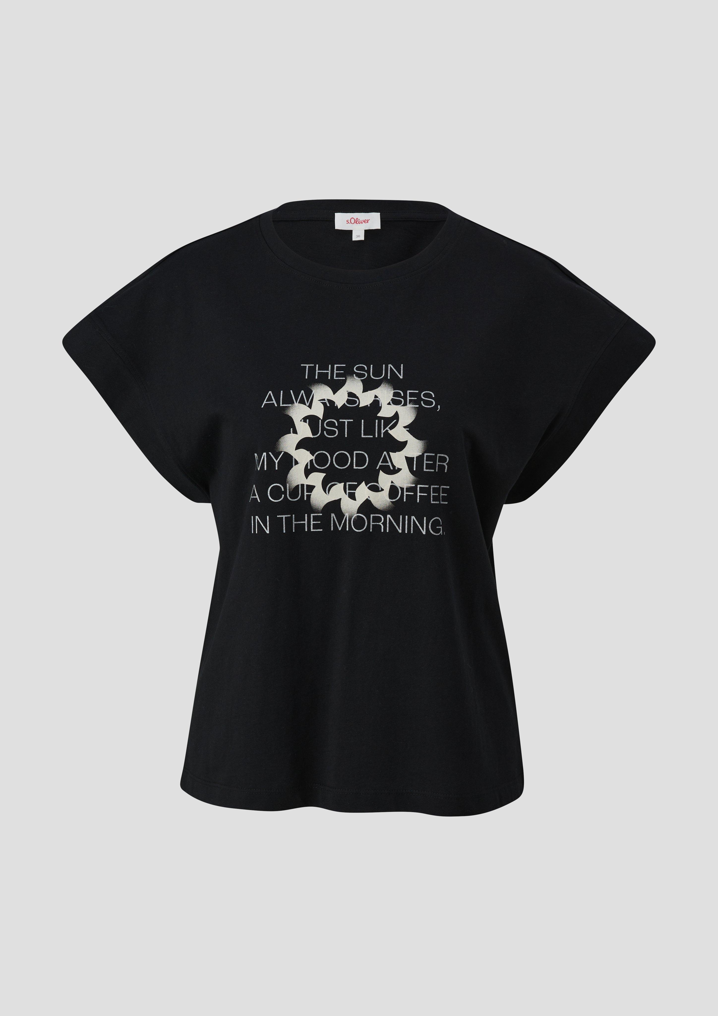 s.Oliver - Baumwoll-Shirt mit überschnittenen Ärmeln und Frontprint, Damen, schwarz
