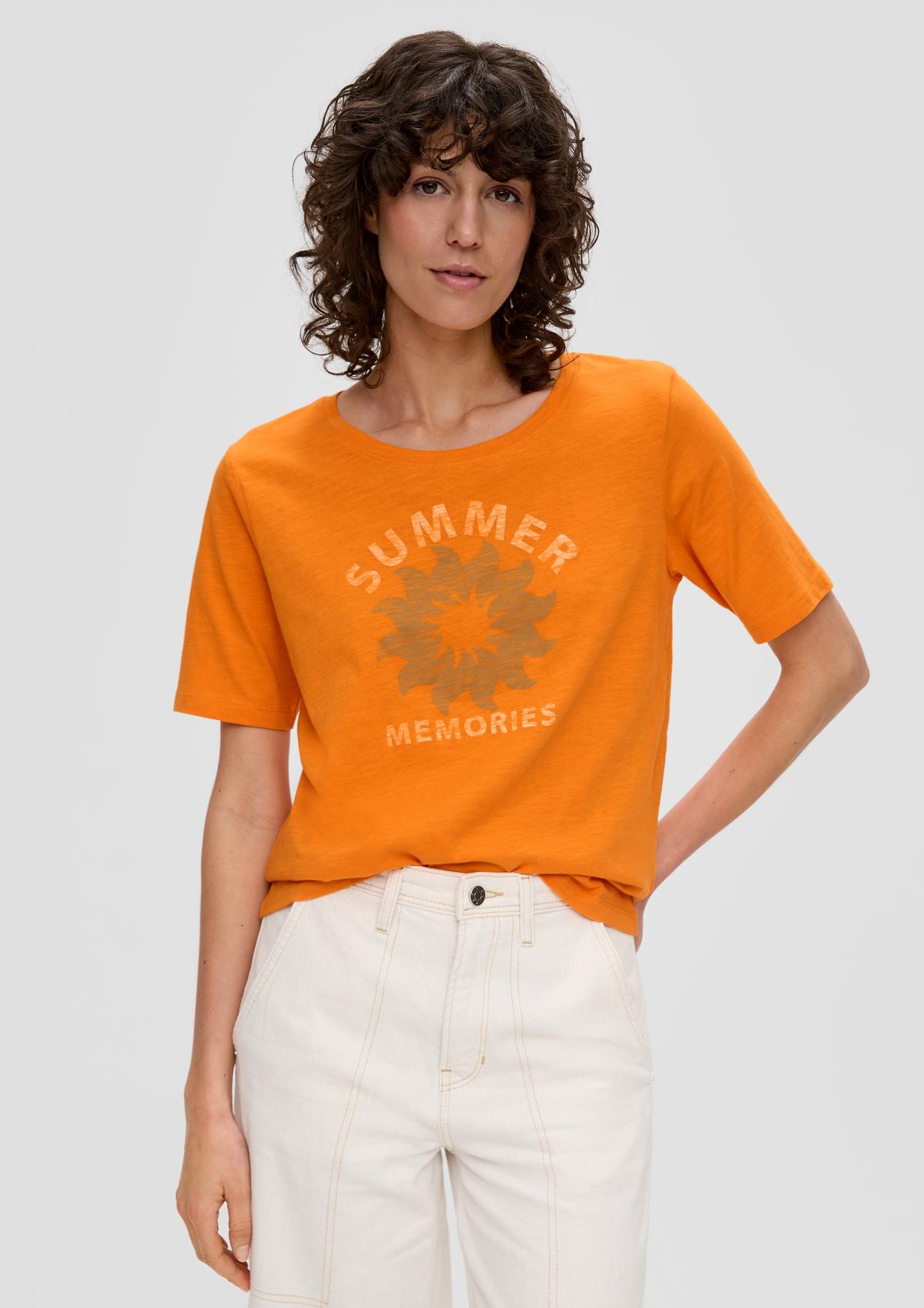 s.Oliver T-Shirt mit Frontprint und Flammgarn-Struktur
