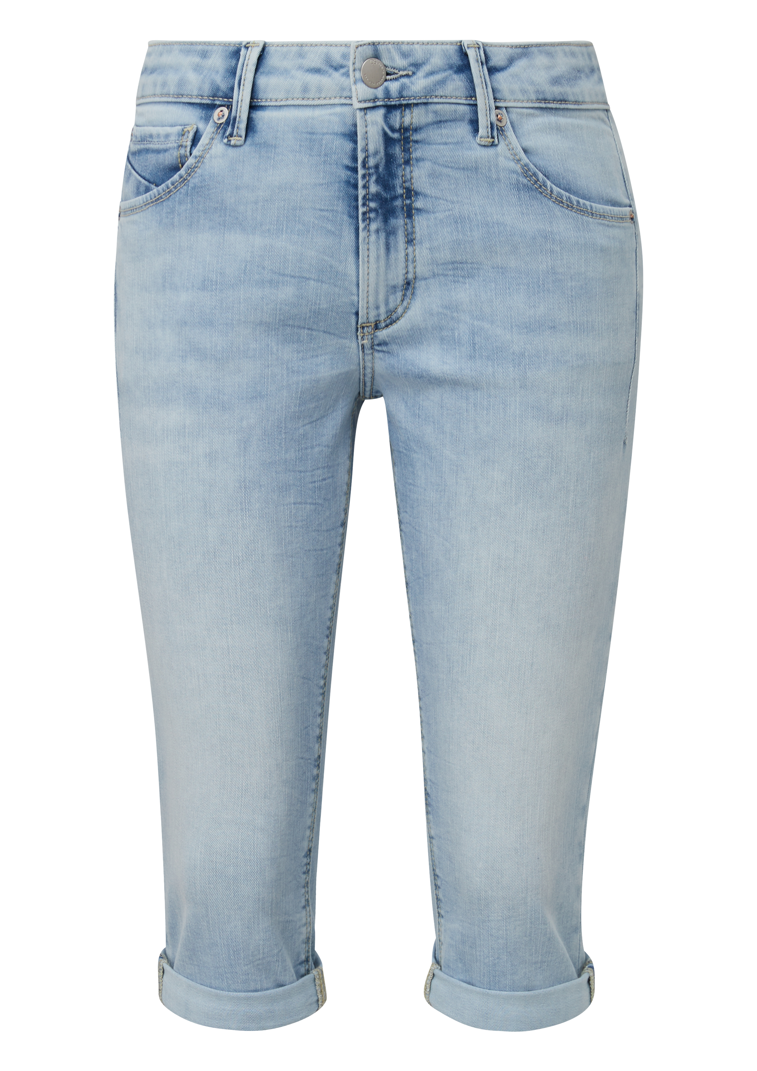 QS - Capri-Jeans Catie / Mid Rise / Slim Leg / Ziernähte, Damen, blau