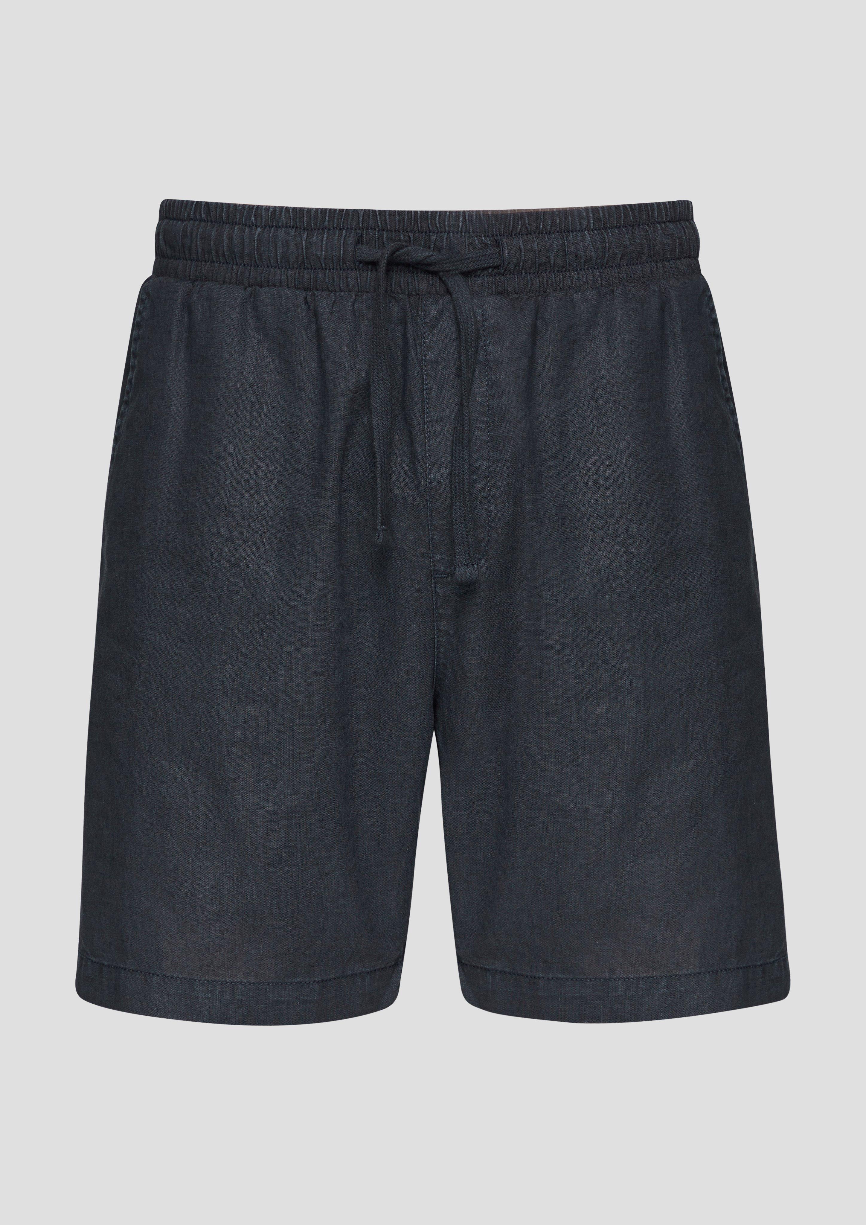 QS - Leinenmix-Shorts mit Elastikbund und Garment Dye, Herren, blau