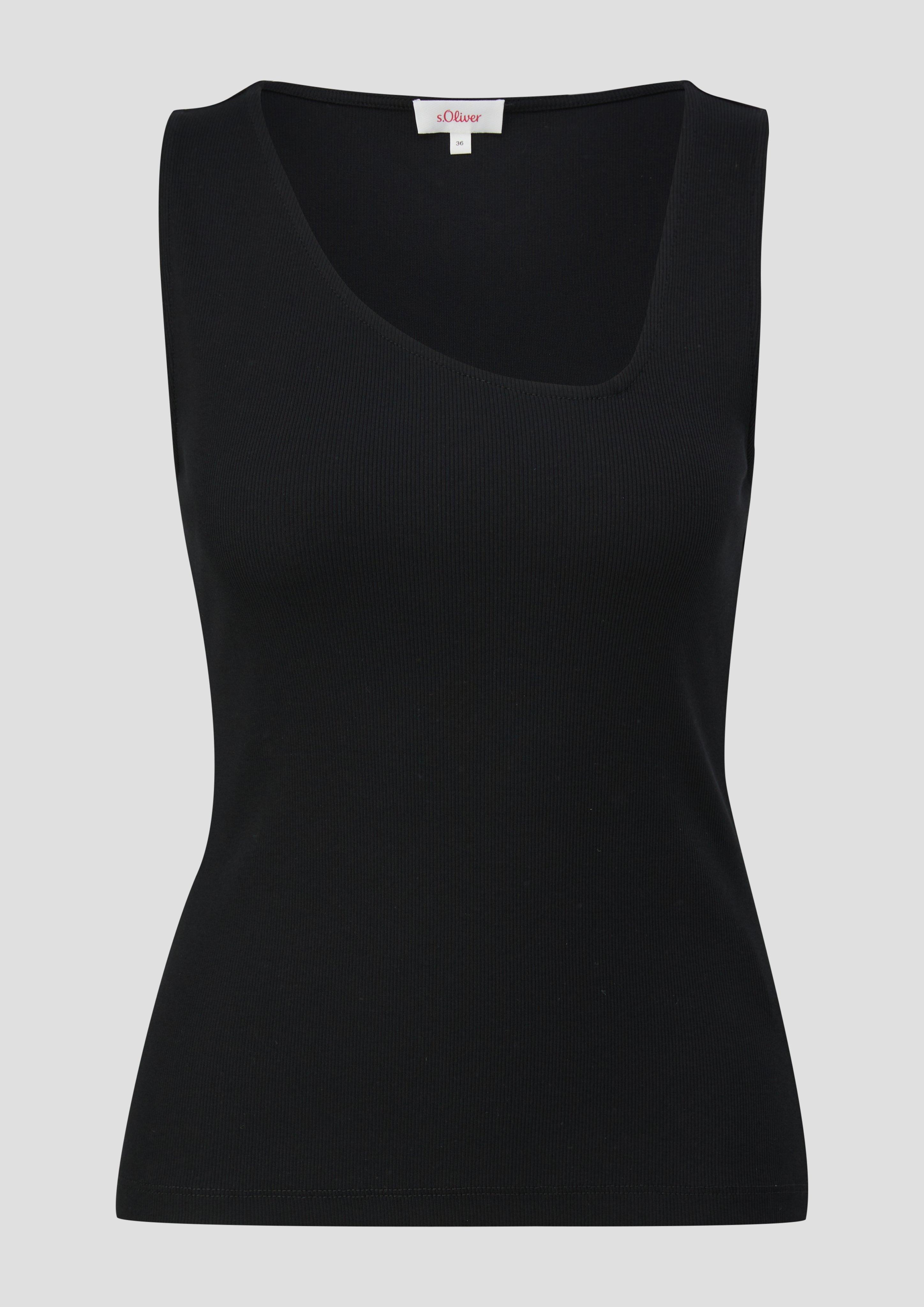 s.Oliver - Jersey-Top mit asymmetrischem Ausschnitt, Damen, schwarz