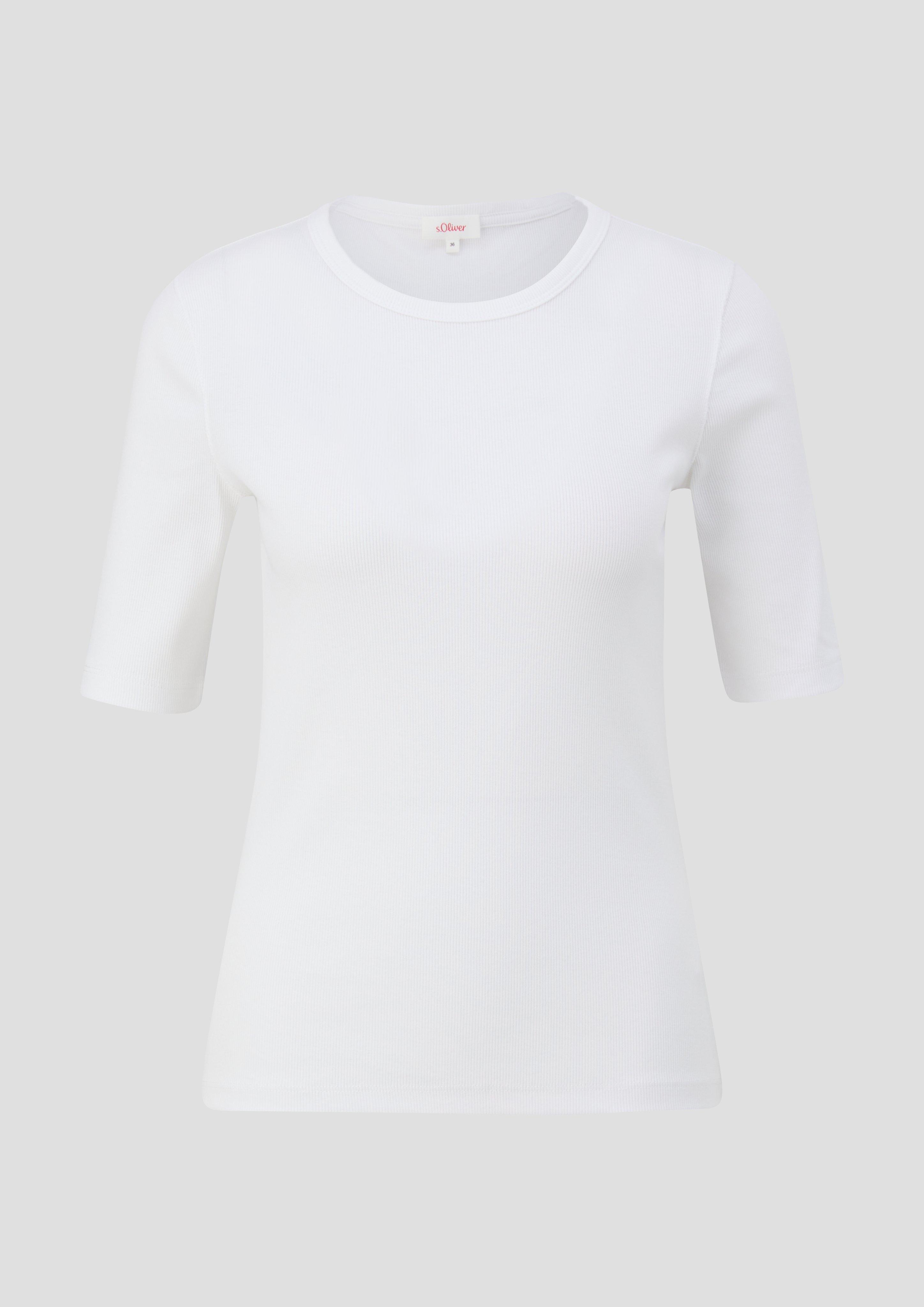 s.Oliver - Geripptes T-Shirt im Slim Fit, Damen, weiß