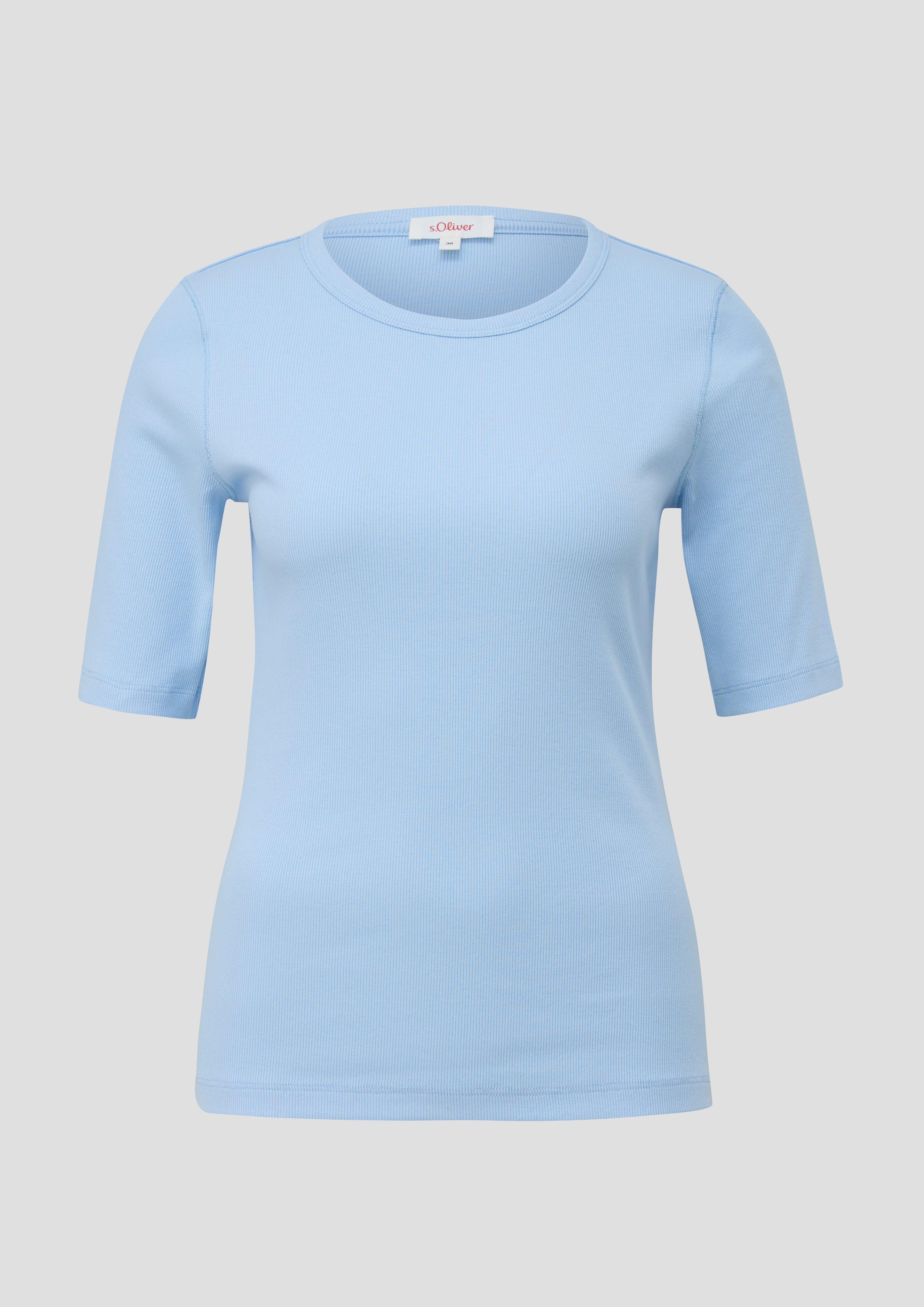 s.Oliver - Geripptes T-Shirt im Slim Fit, Damen, blau