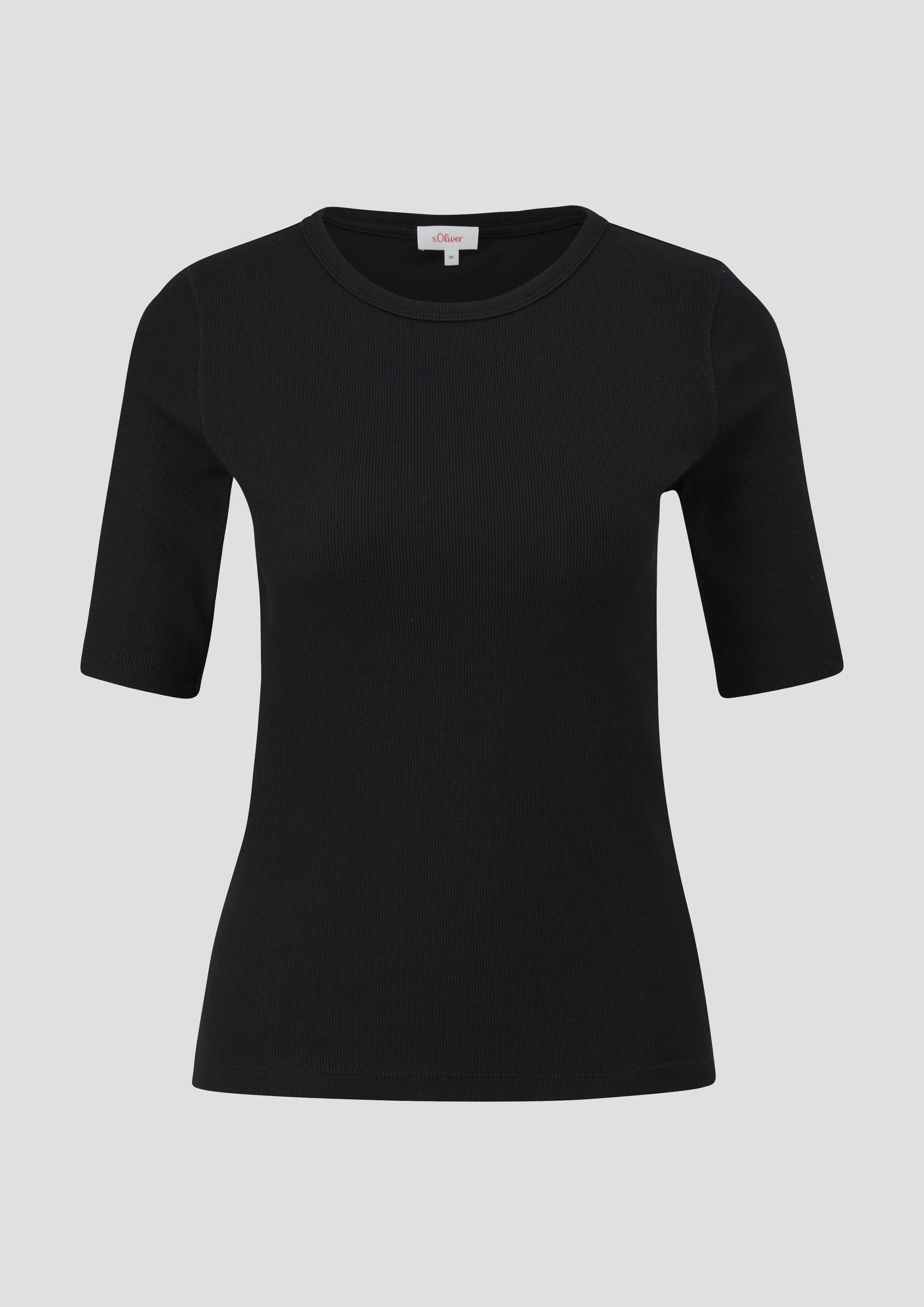 s.Oliver - Geripptes T-Shirt im Slim Fit, Damen, schwarz