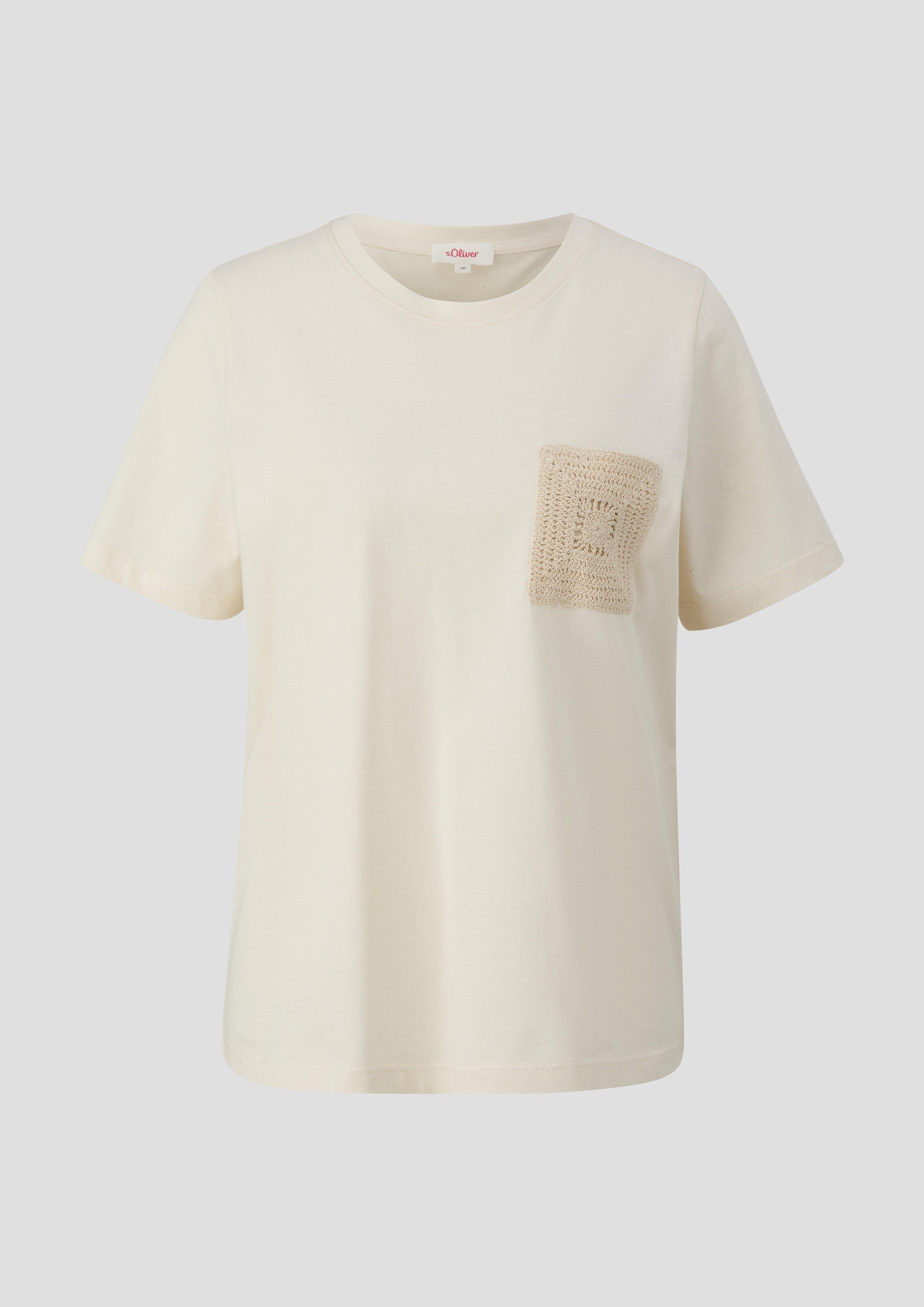 s.Oliver - T-Shirt mit Häkel-Detail, Damen, Beige