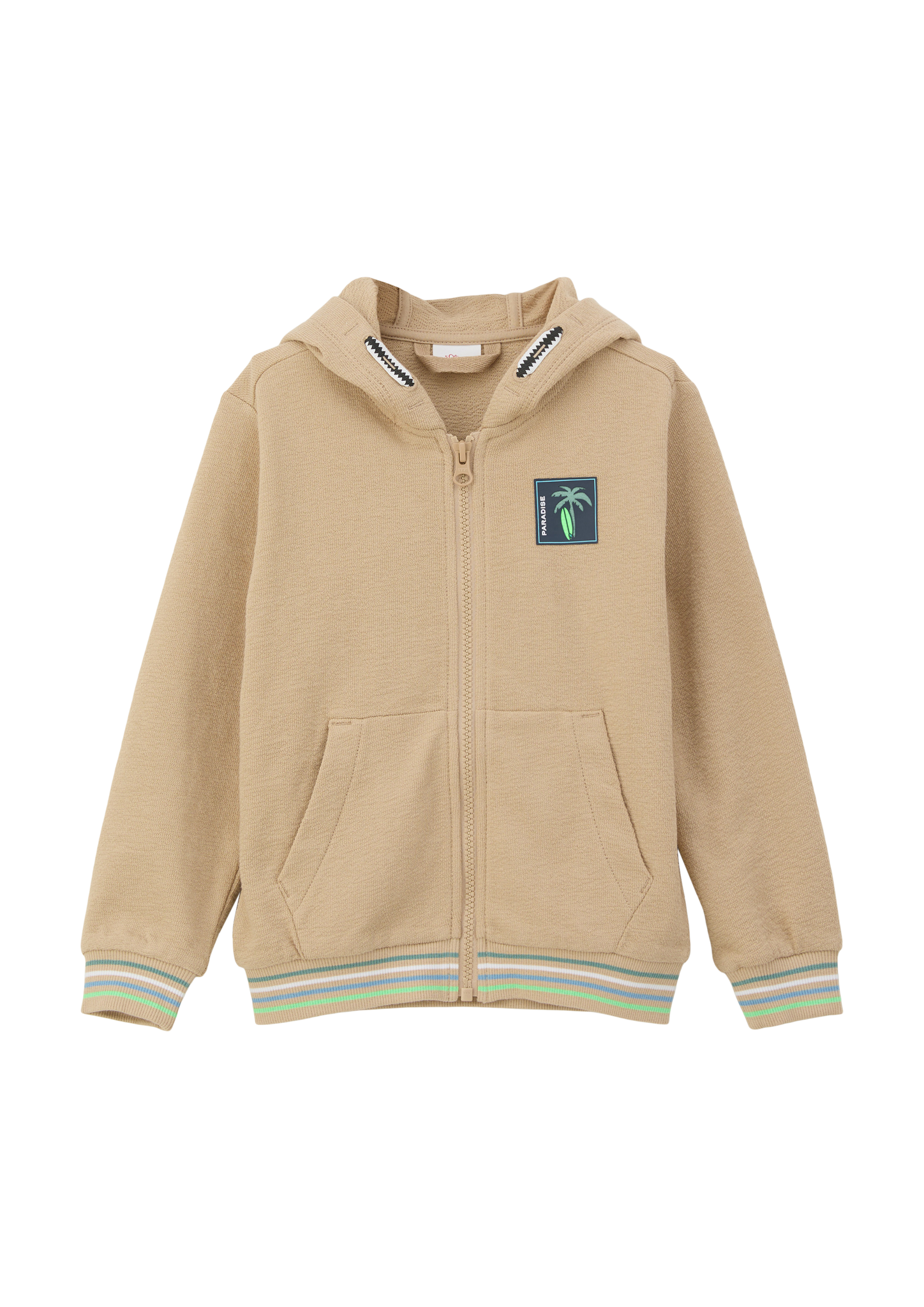 s.Oliver - Sweatshirt-Jacke mit Kapuze und Grafik-Print, Kinder, Beige