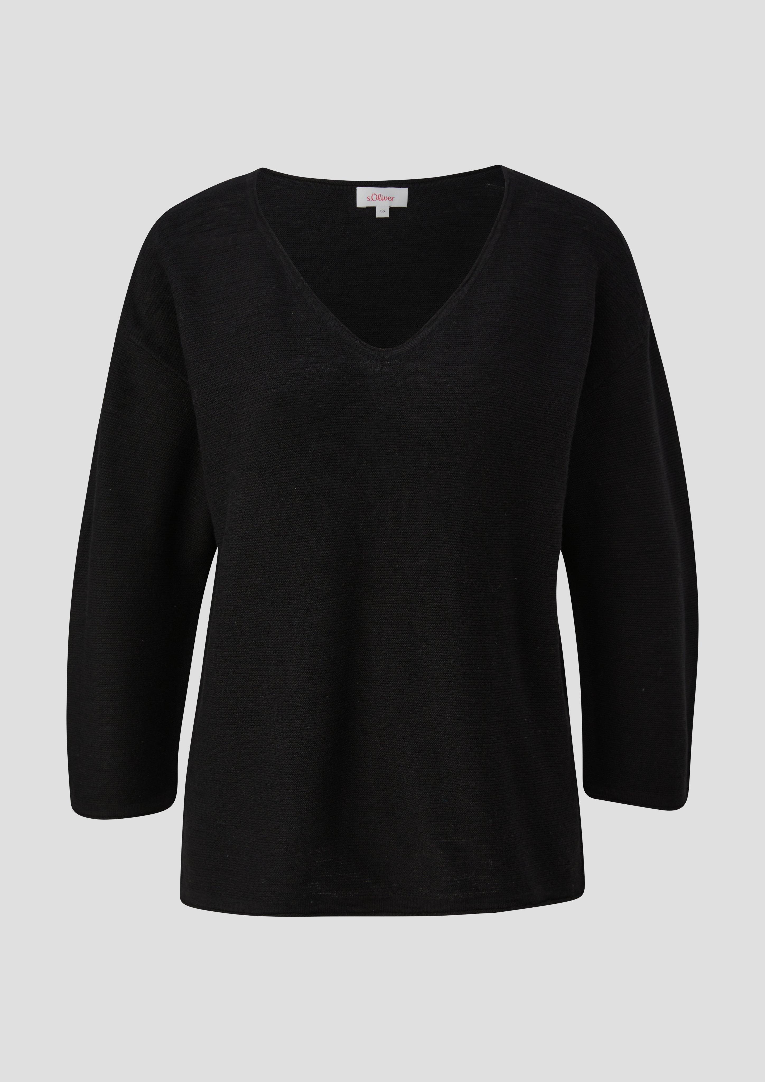 s.Oliver - Feinstrickpullover aus Leinenmix mit U-Boot-Ausschnitt, Damen, schwarz