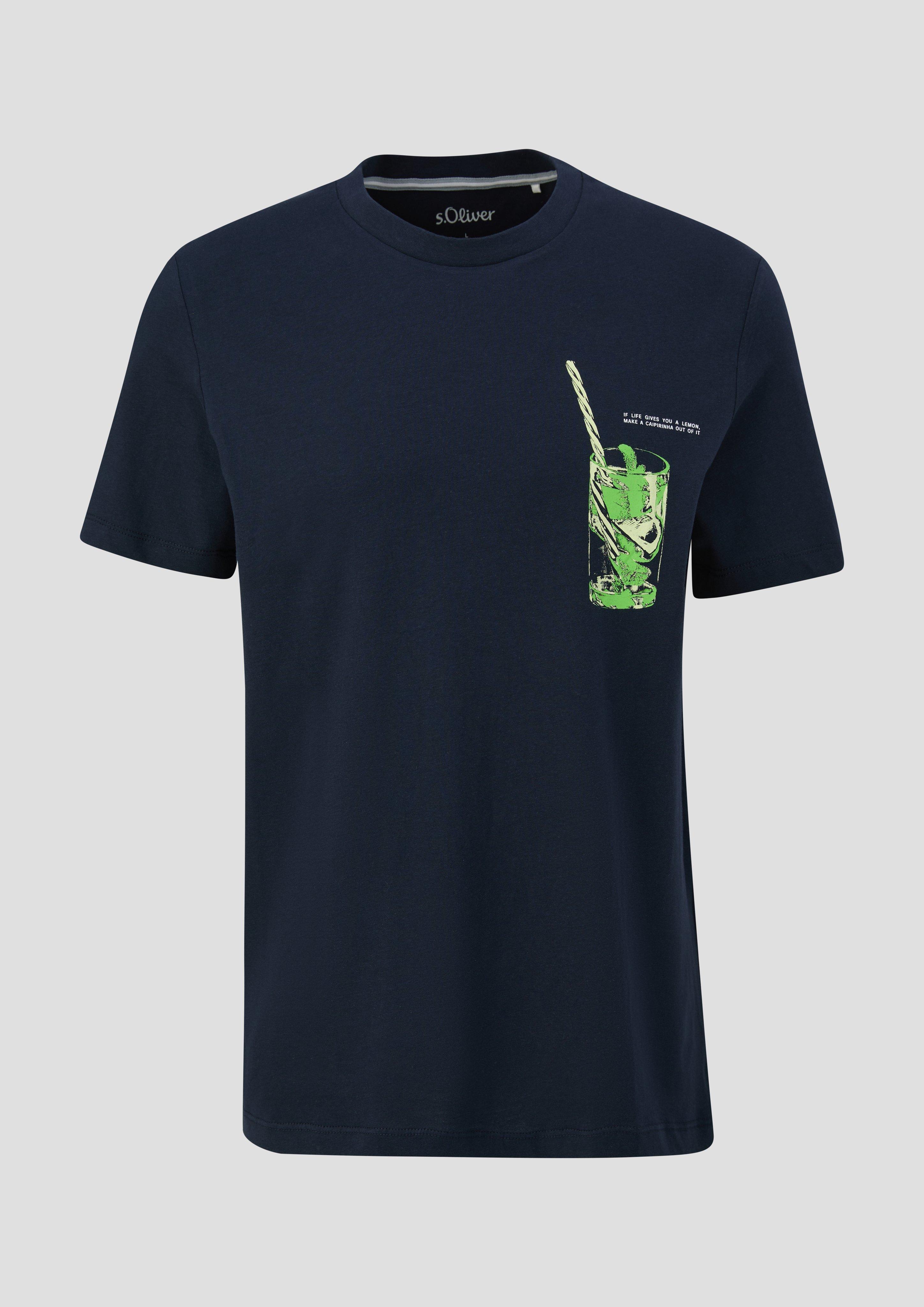 s.Oliver - Baumwoll-T-Shirt mit Frontprint, Herren, blau
