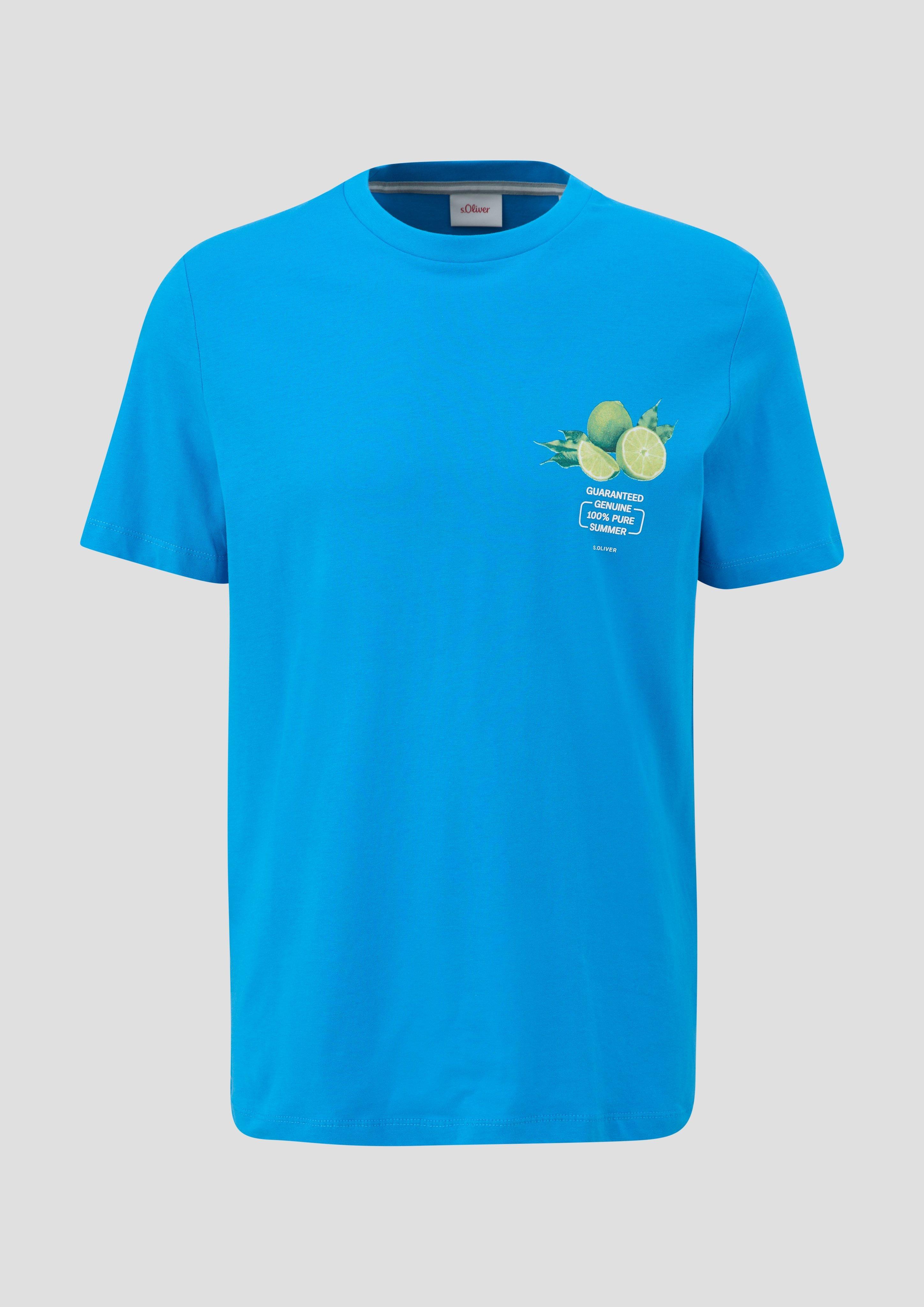Thumbnail - s.Oliver - Baumwoll-T-Shirt mit Crew Neck und Frontprint, Herren, türkis
