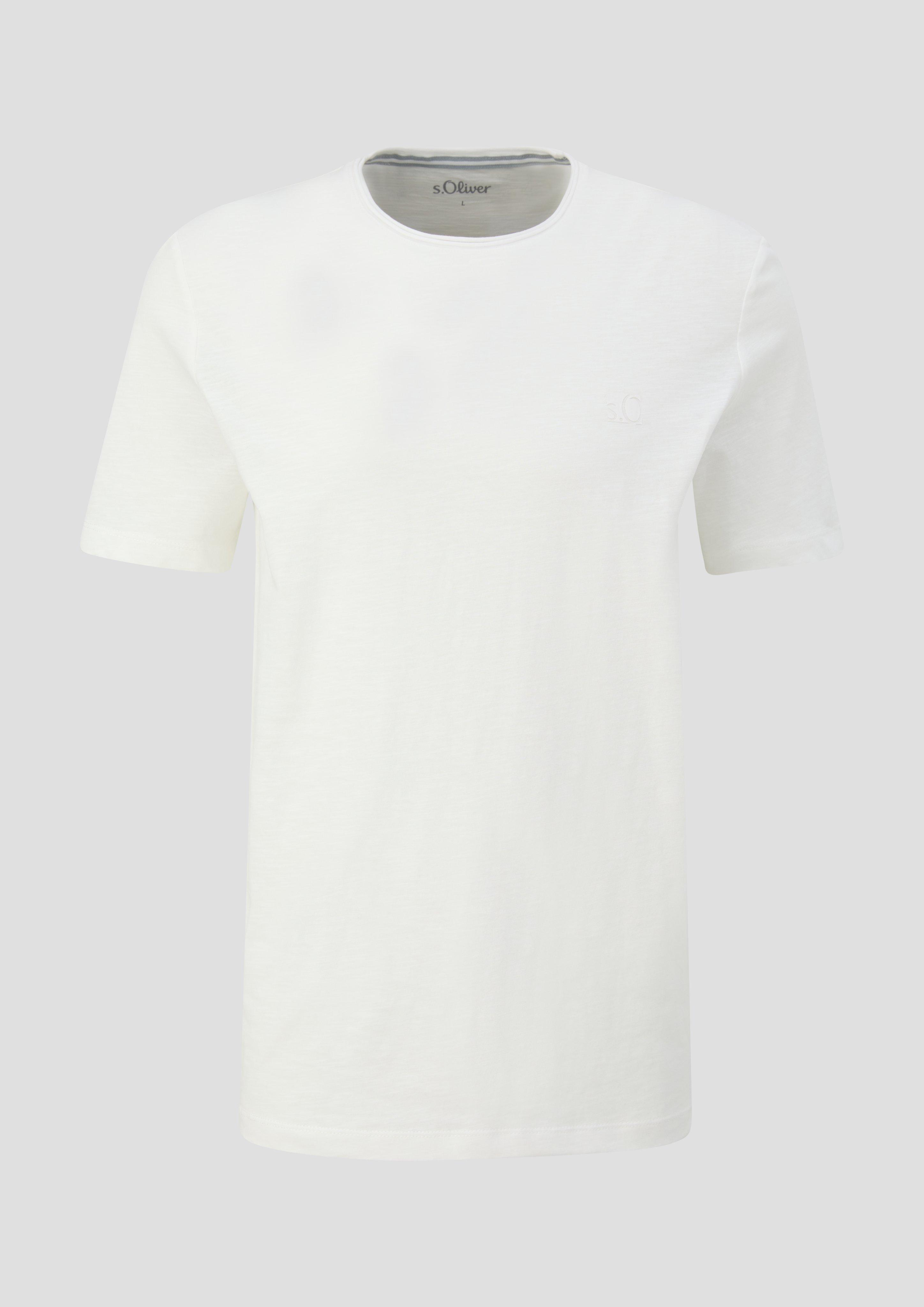 s.Oliver T-Shirt mit Flammgarn-Struktur und Logo-Print