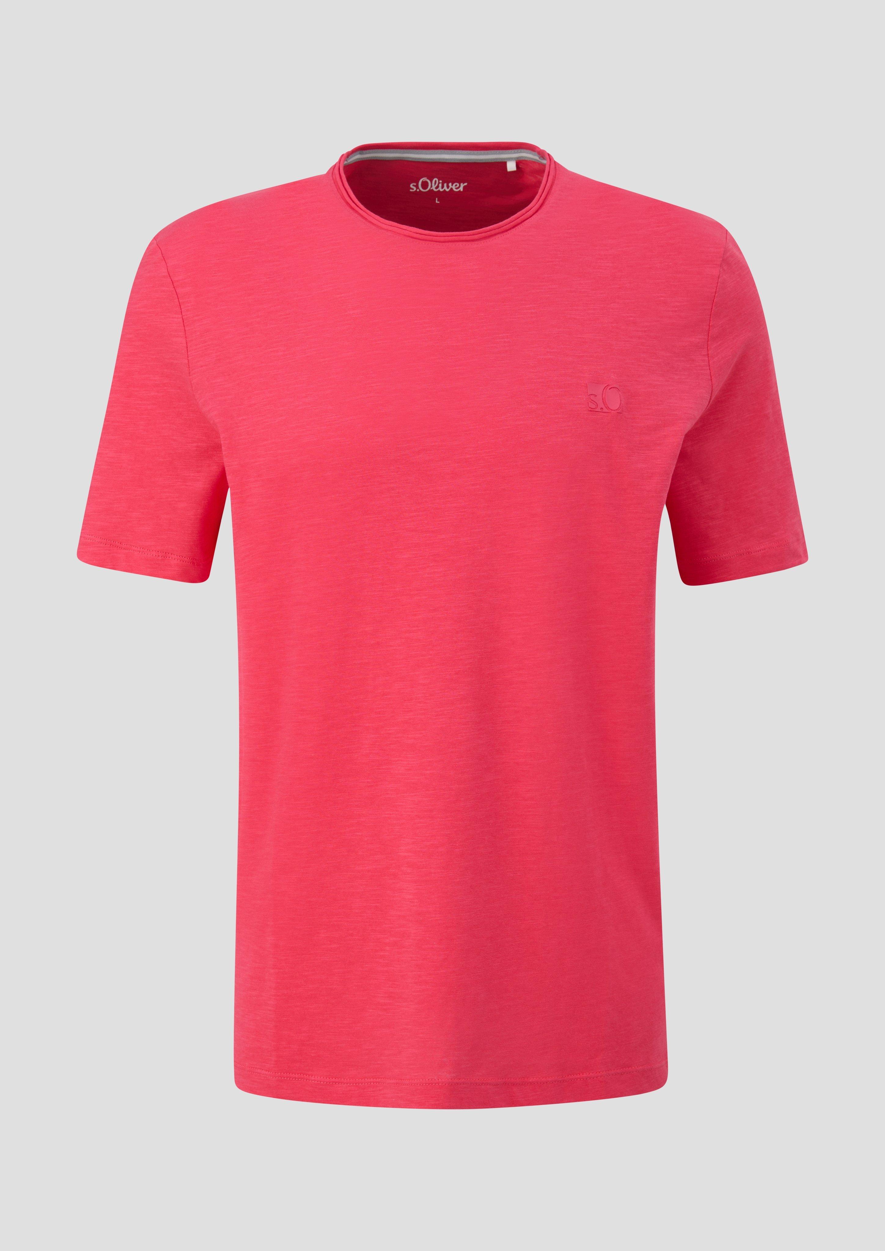s.Oliver - T-Shirt mit Flammgarn-Struktur und Logo-Print, Herren, rot