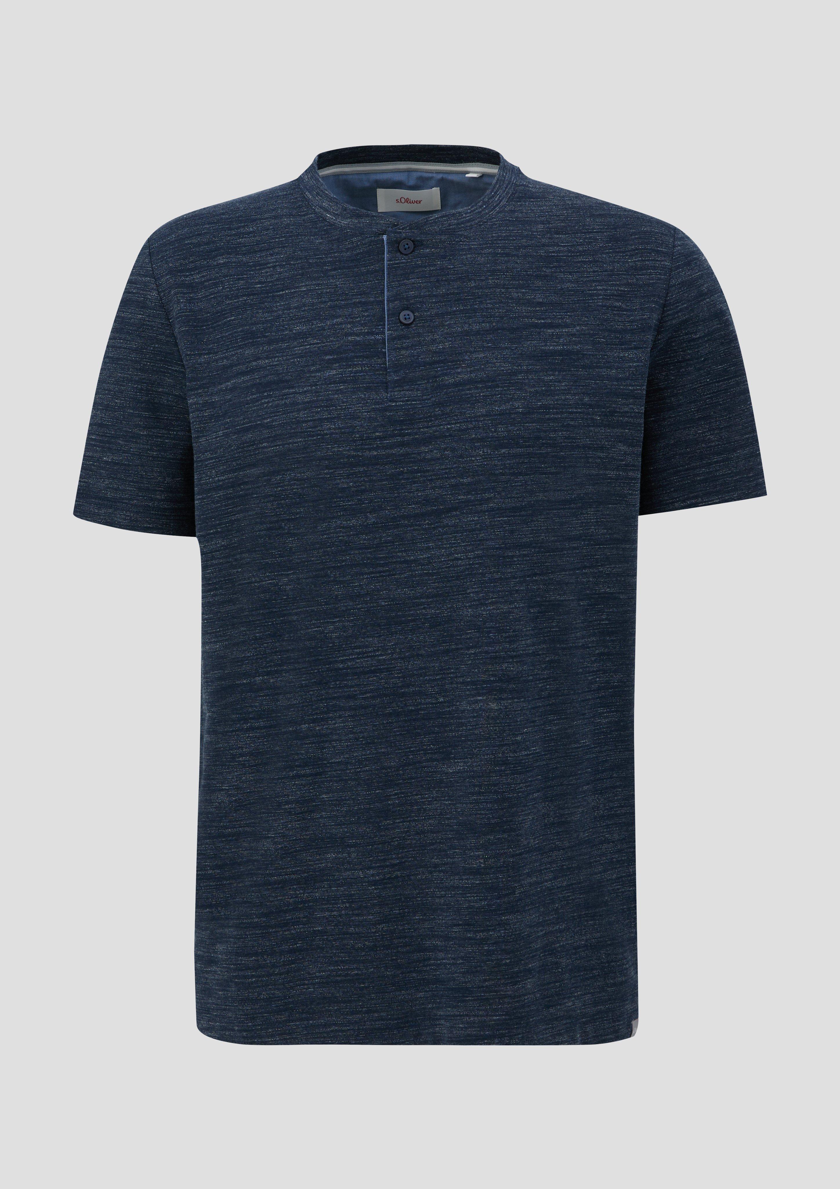 s.Oliver - Meliertes T-Shirt mit Henley-Ausschnitt, Herren, blau