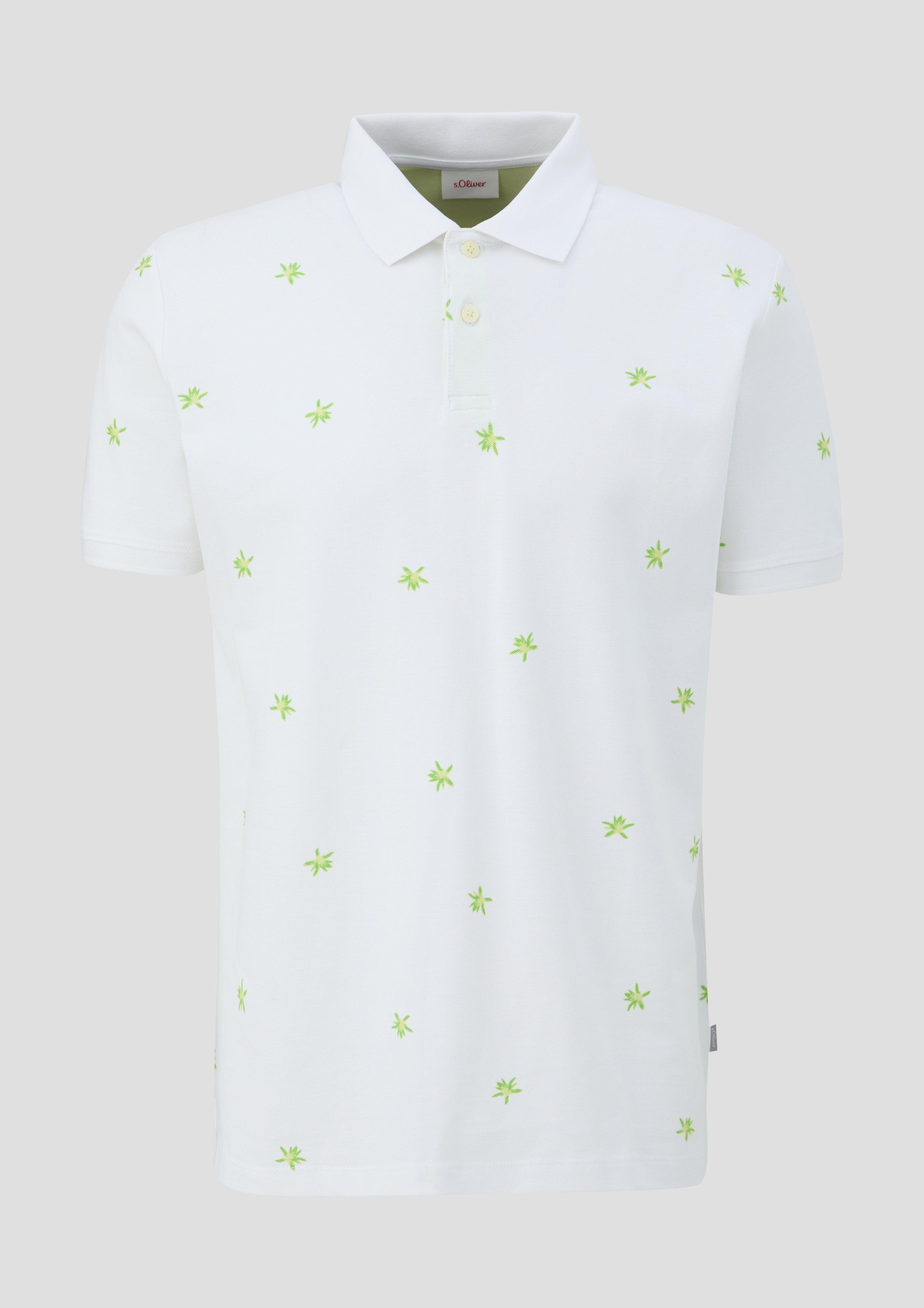 s.Oliver - Poloshirt mit All-over-Print und Kontrast-Details, Herren, weiß