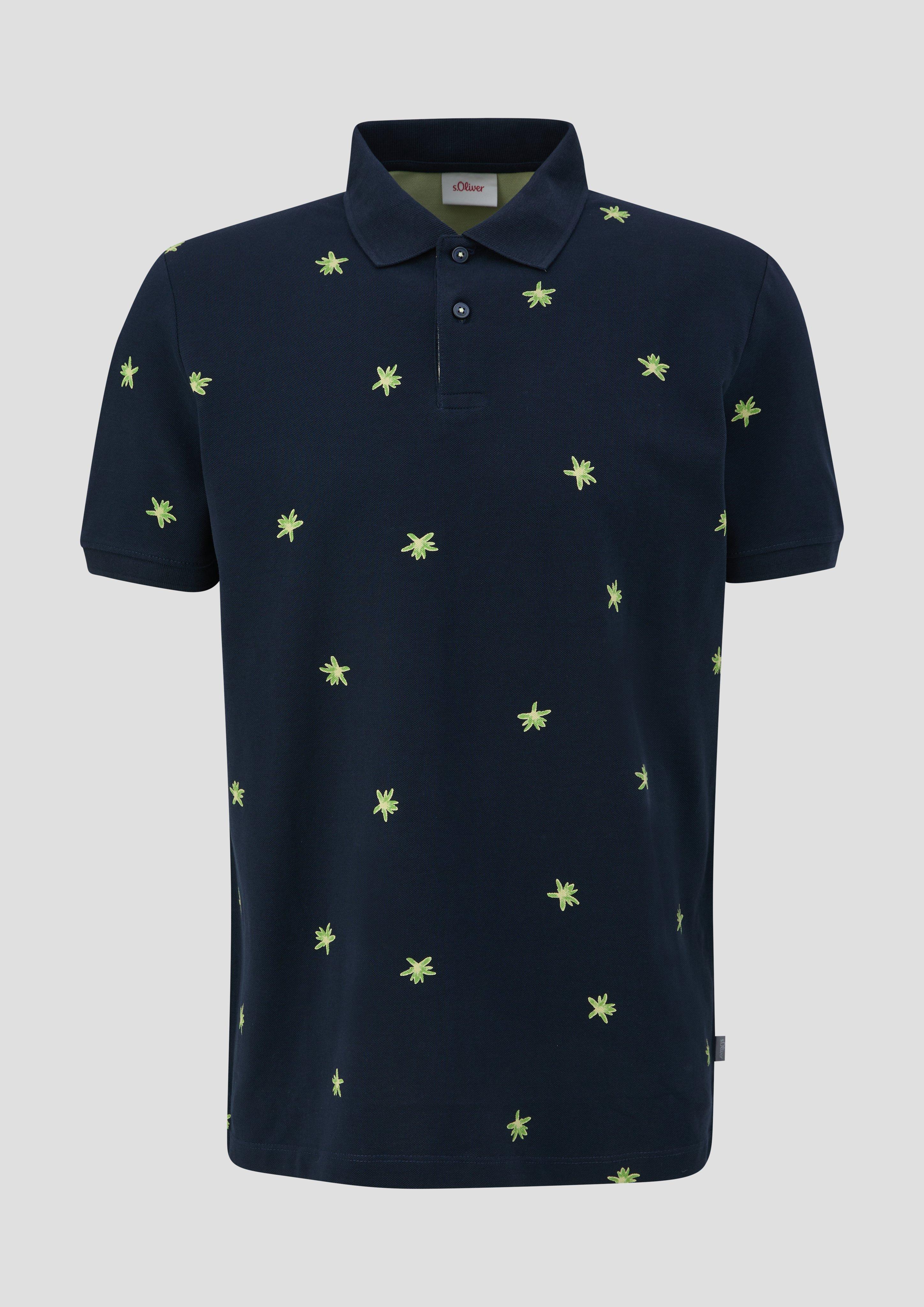 s.Oliver - Poloshirt mit All-over-Print und Kontrast-Details, Herren, blau