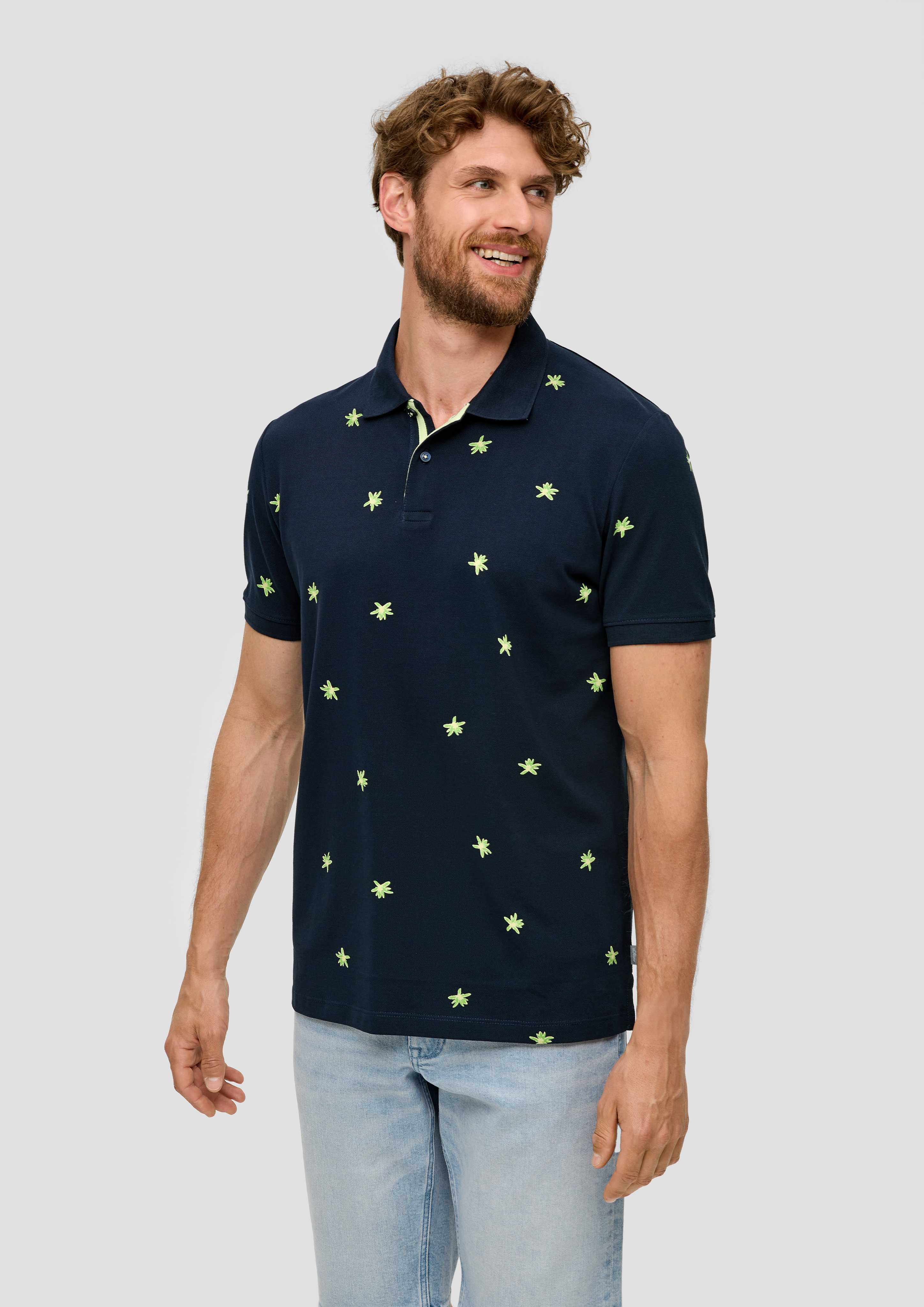 S.Oliver Poloshirt mit All-over-Print und Kontrast-Details