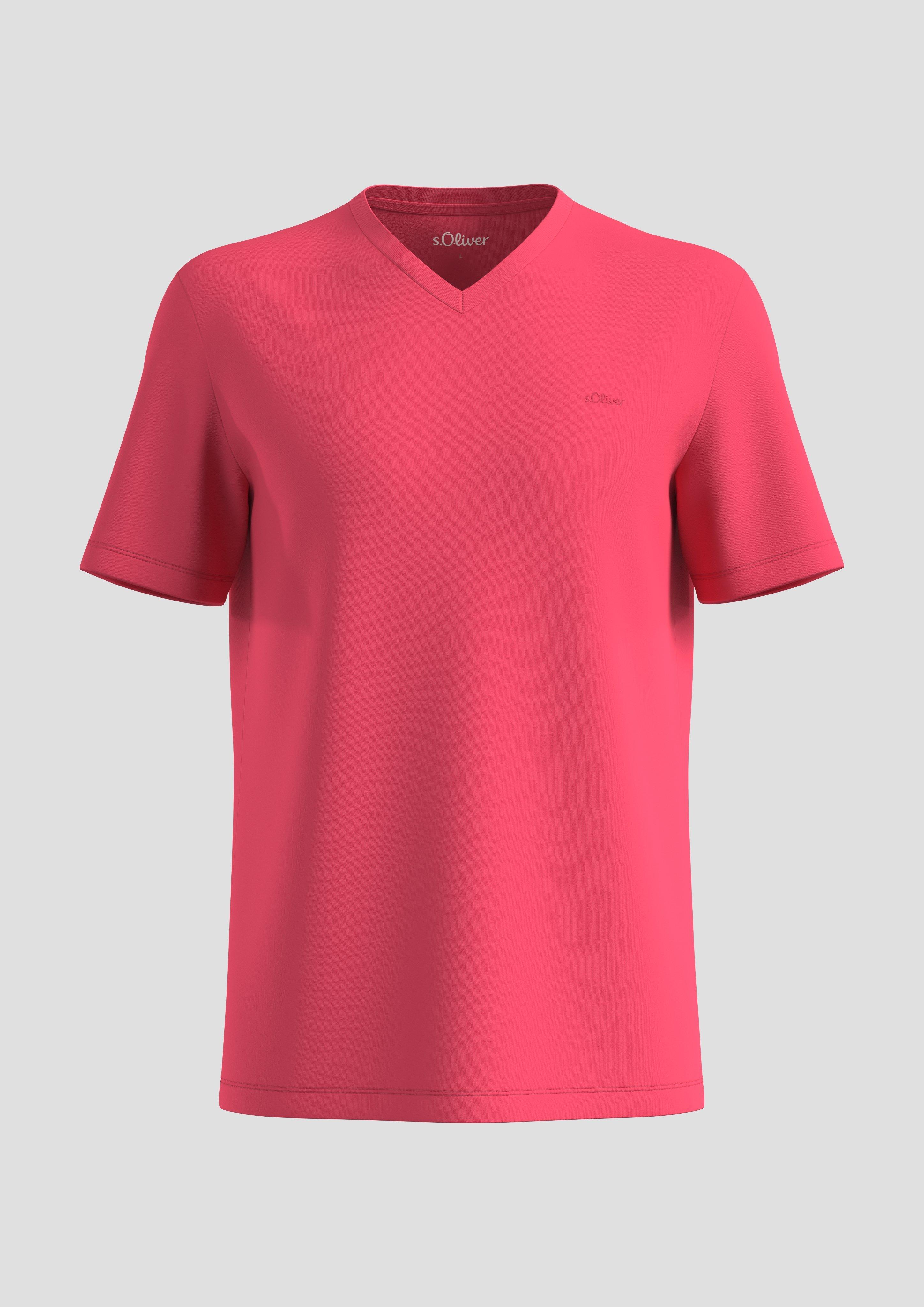 s.Oliver - T-Shirt mit V-Ausschnitt, Herren, Rosa